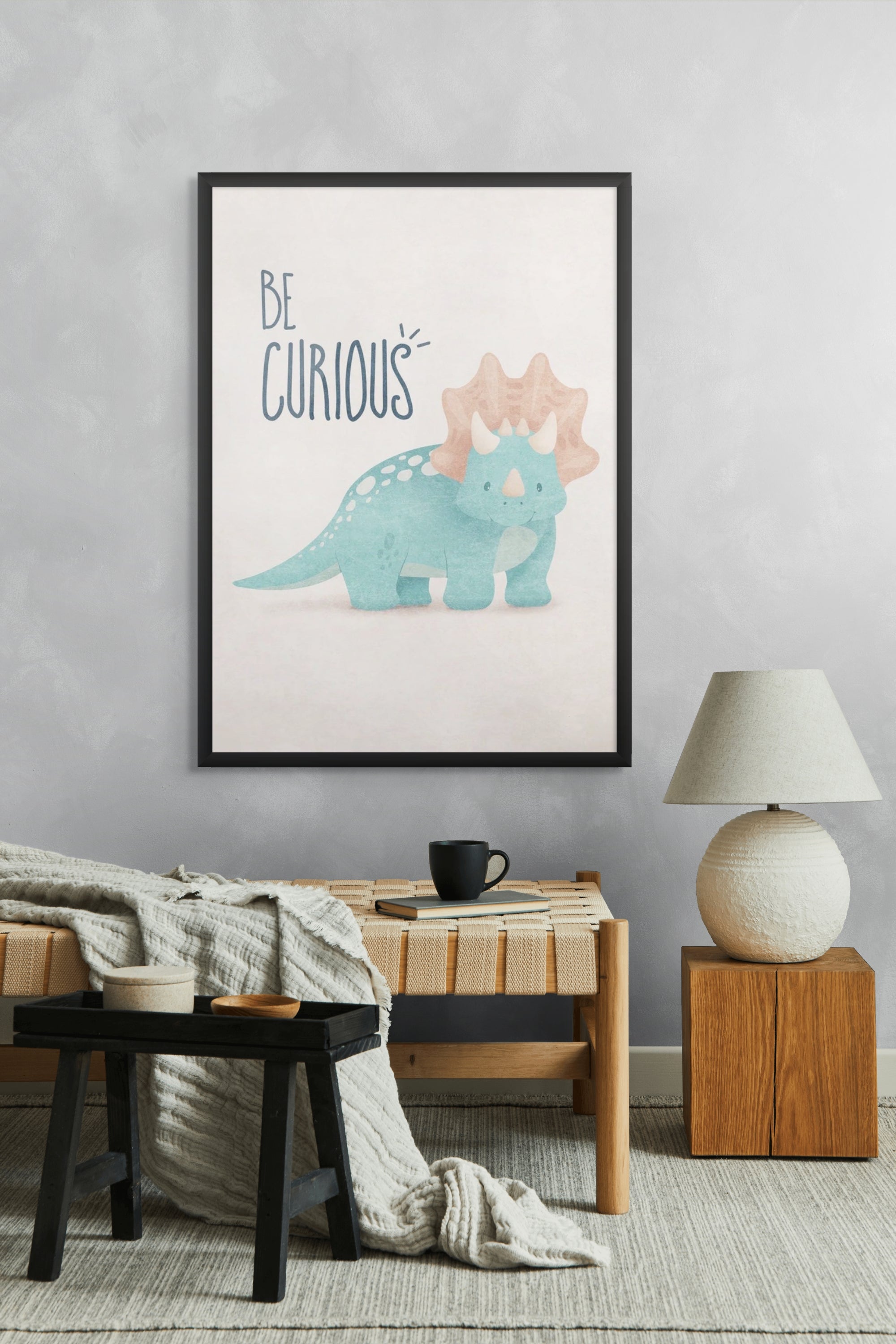 Nieuwsgierige Dino Droompoot Wanddecoratie – Speels Kinderkamer Canvas Print