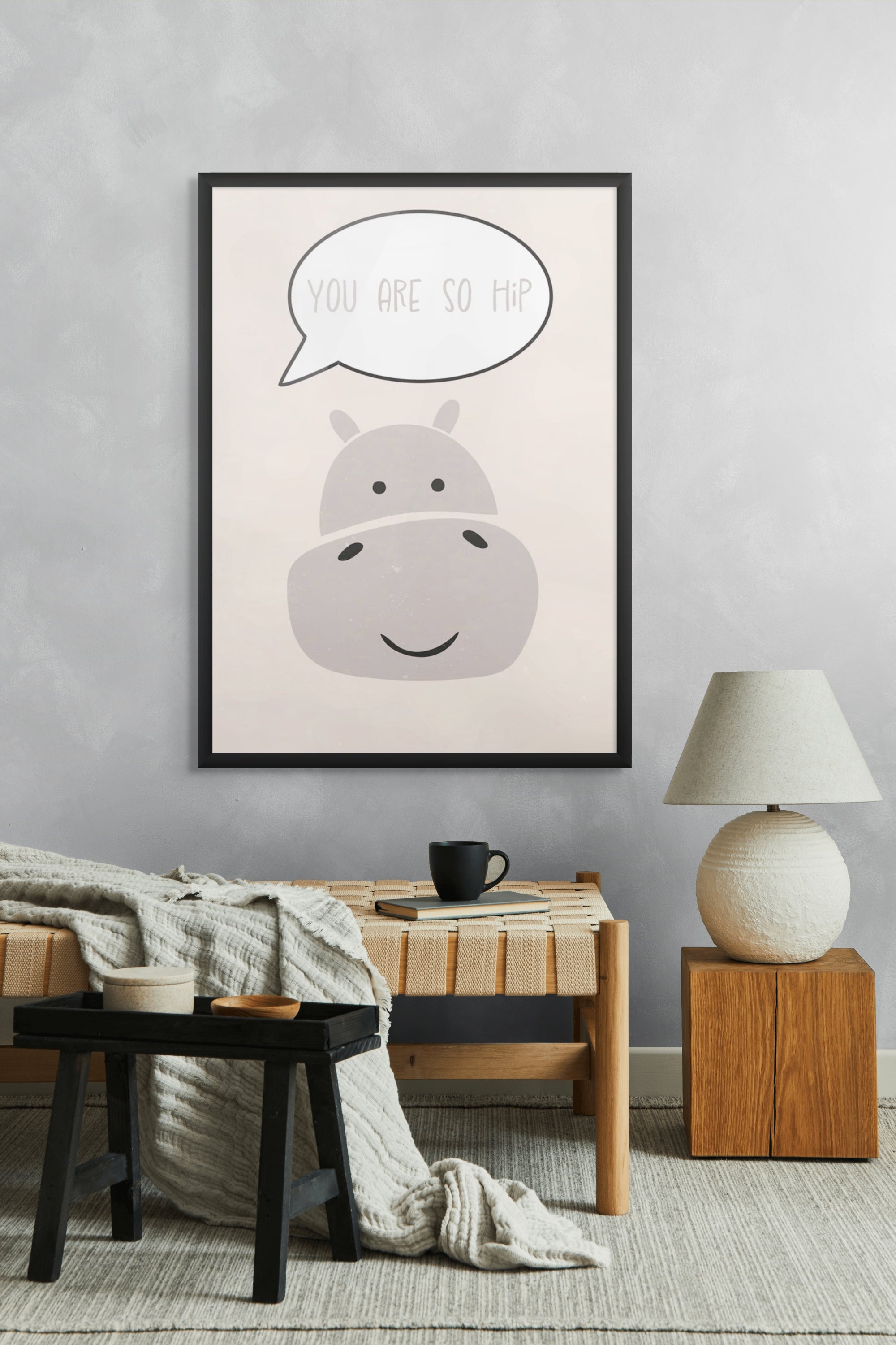 Nijlpaard met Grote Praatjes Wanddecoratie – Grappig Dieren Kinderkamer Canvas Print