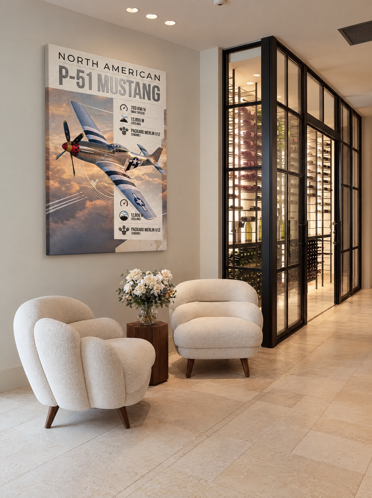 North American P-51 Mustang als canvas zonder lijst aan de muur