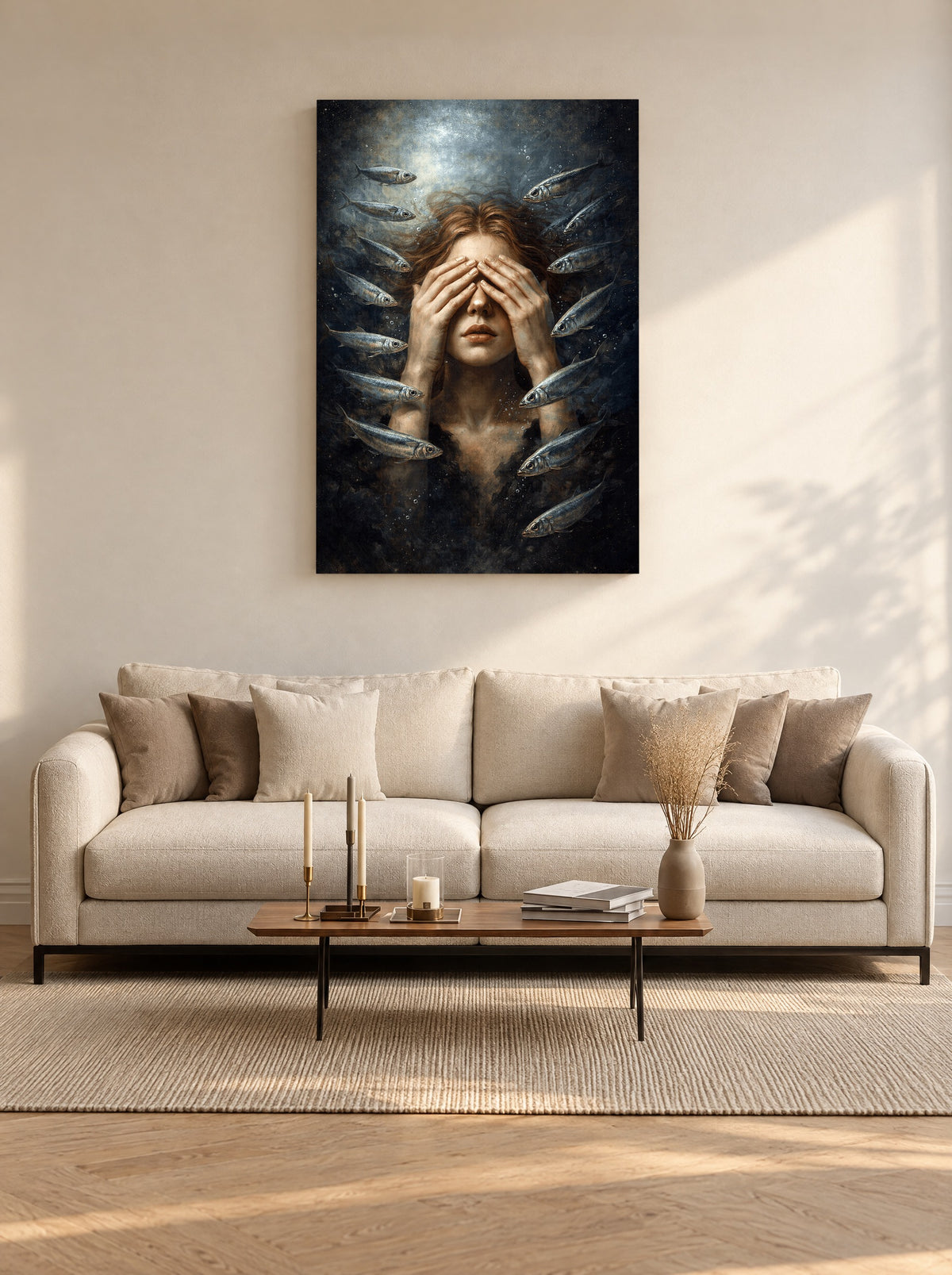Onder Stille Stromen als canvas zonder lijst aan de muur
