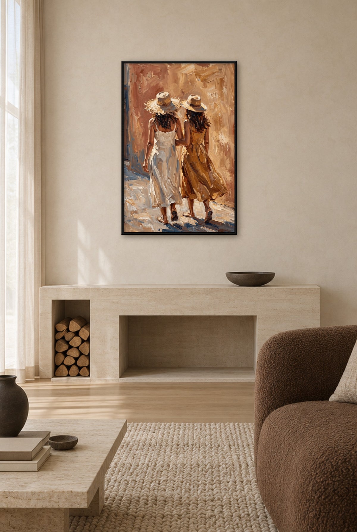 Onder Twee Hoeden wall art with black frame on the wall in the living room