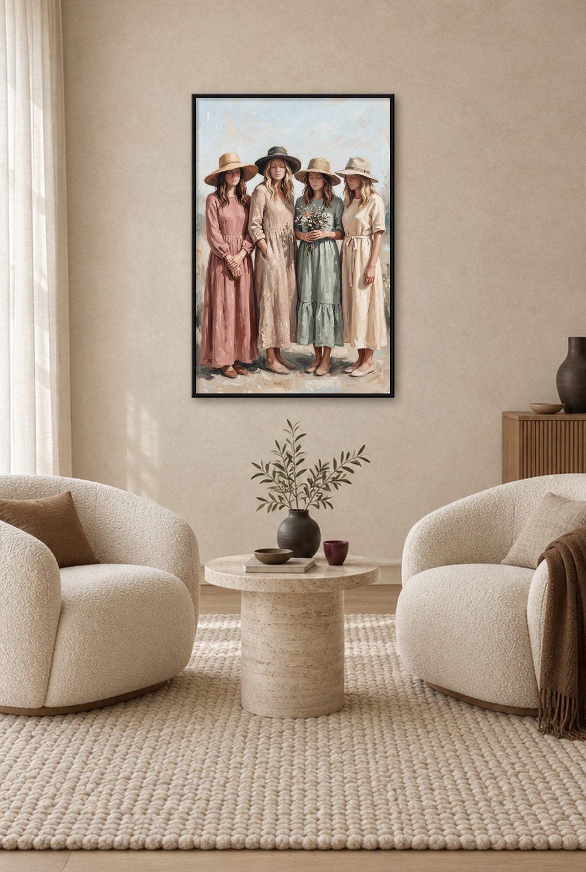 Onder Vier Hoeden Wandbild mit schwarzem Rahmen an der Wand im Wohnzimmer