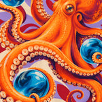 Oranje Octopus met Drie Azuurbollen popart canvas schilderij