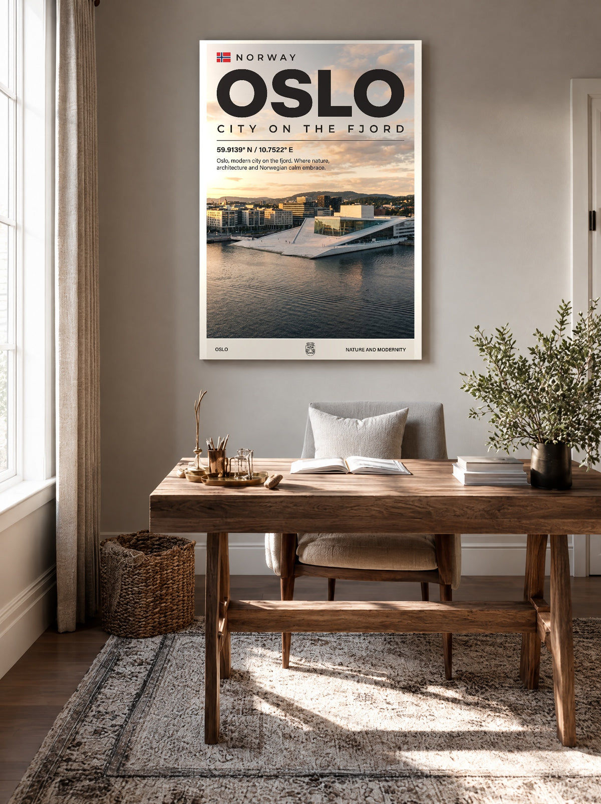 Oslo Stad aan de Fjord als canvas zonder lijst aan de muur