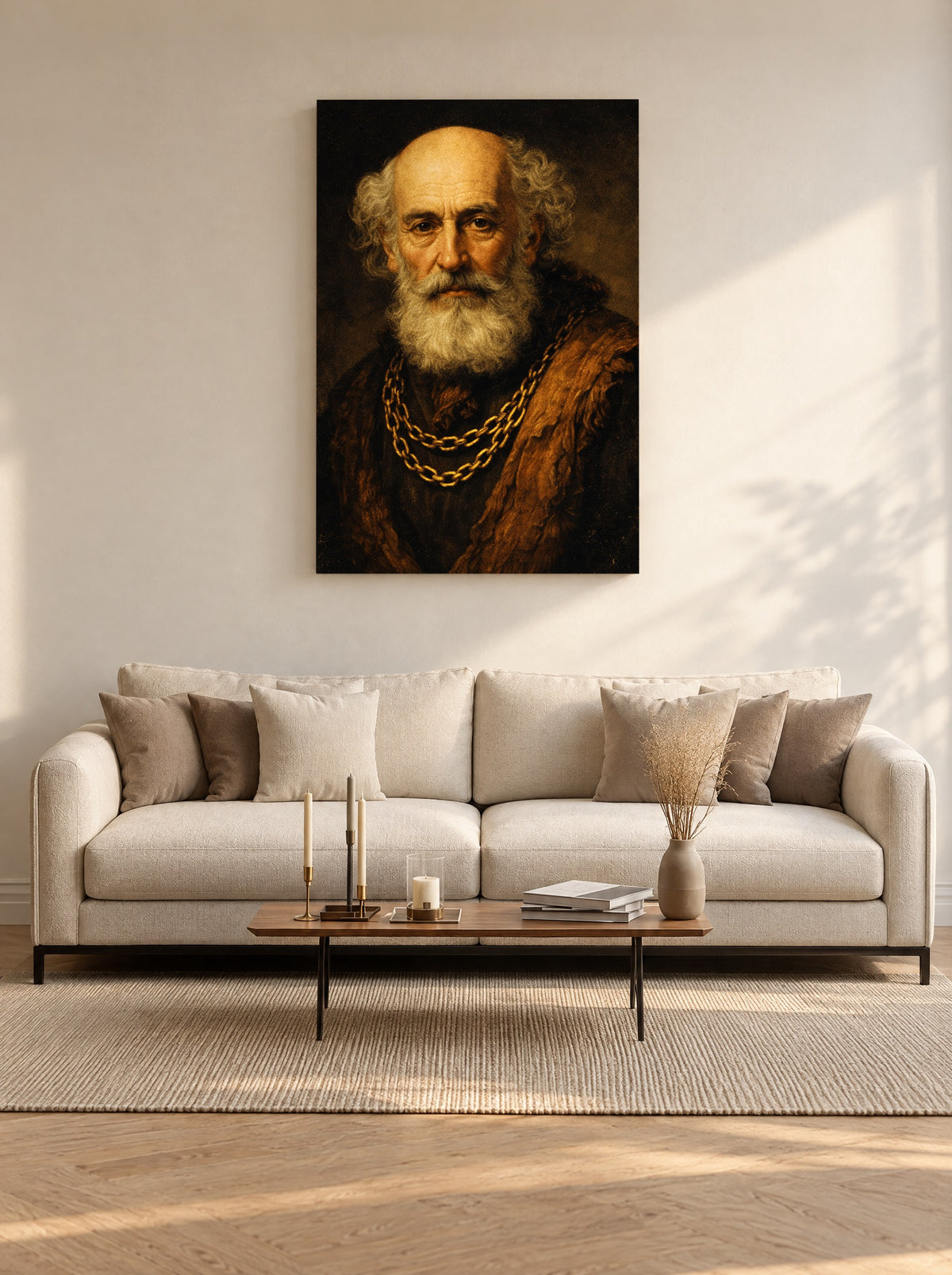 Oude Man met Gouden Ketting als canvas zonder lijst aan de muur