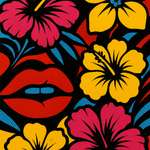 Pop art wanddecoratie met kleurrijke bloemen en lippen