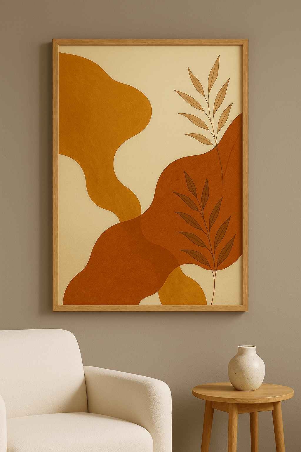 Golden Botanical Schilderij - interieurmockup eiken lijst