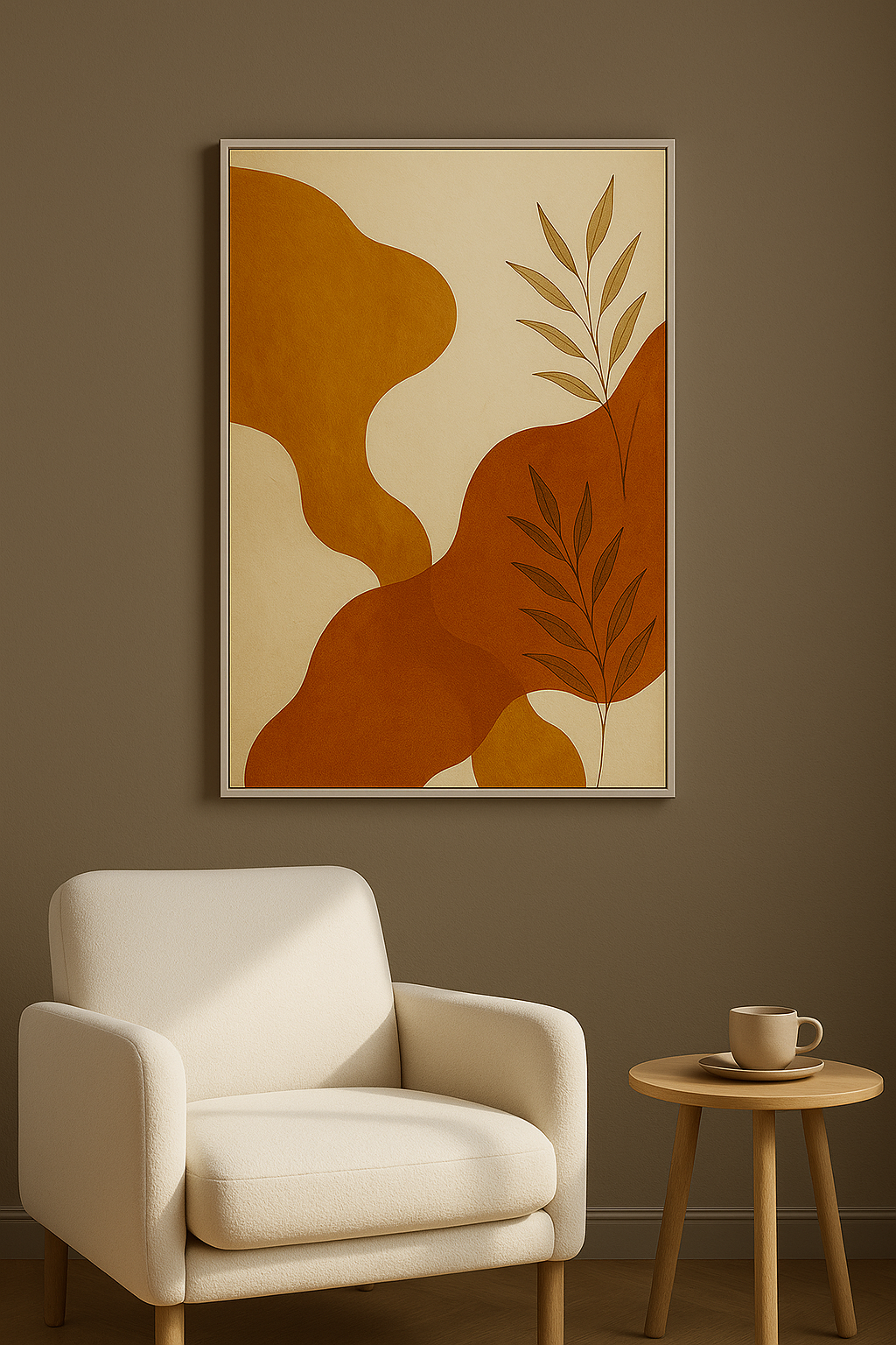 Wanddecoratie met witte lijst in woonkamer