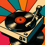 Pop art wanddecoratie met platenspeler en vinyl