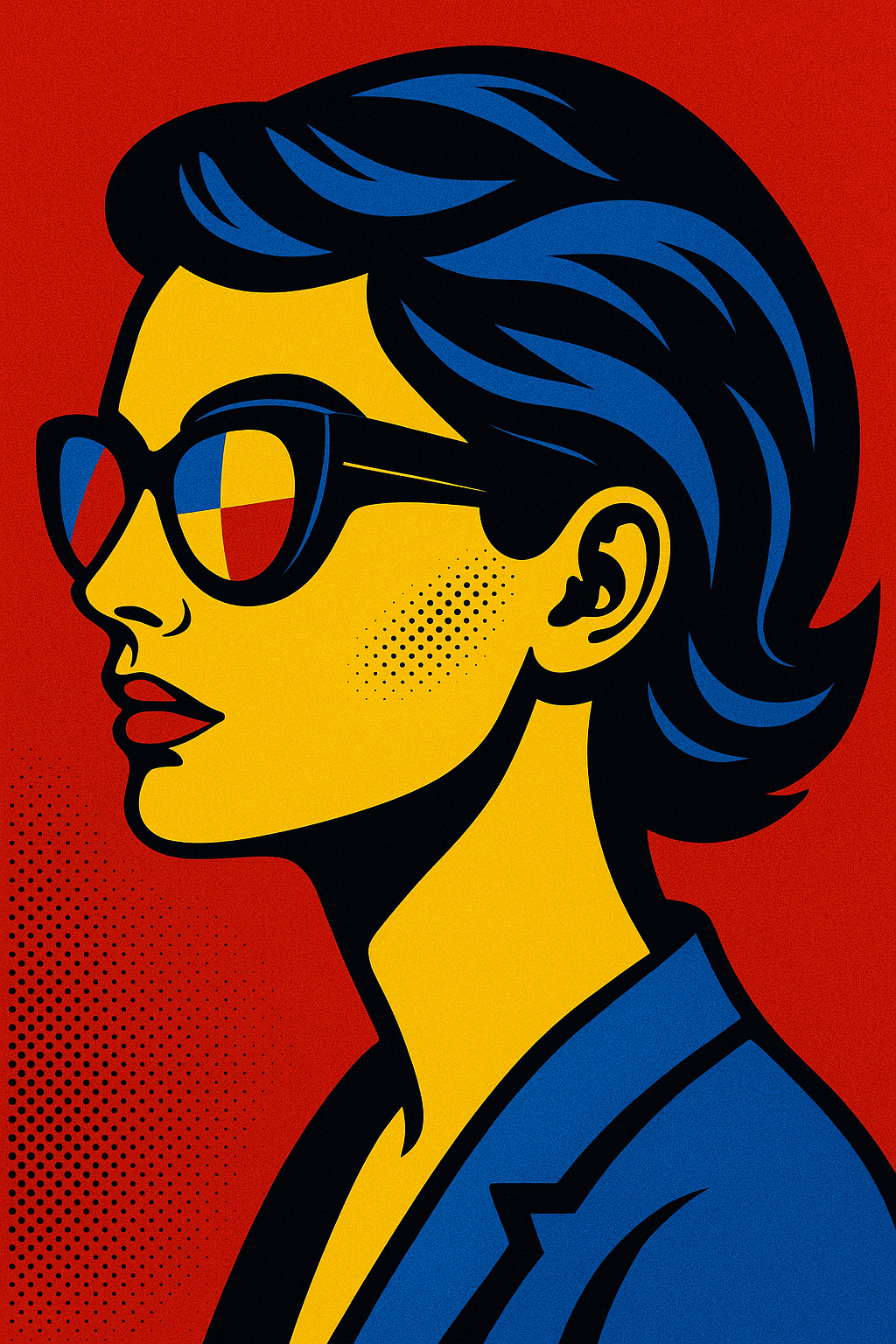 Pop art wanddecoratie portret in profiel met zonnebril