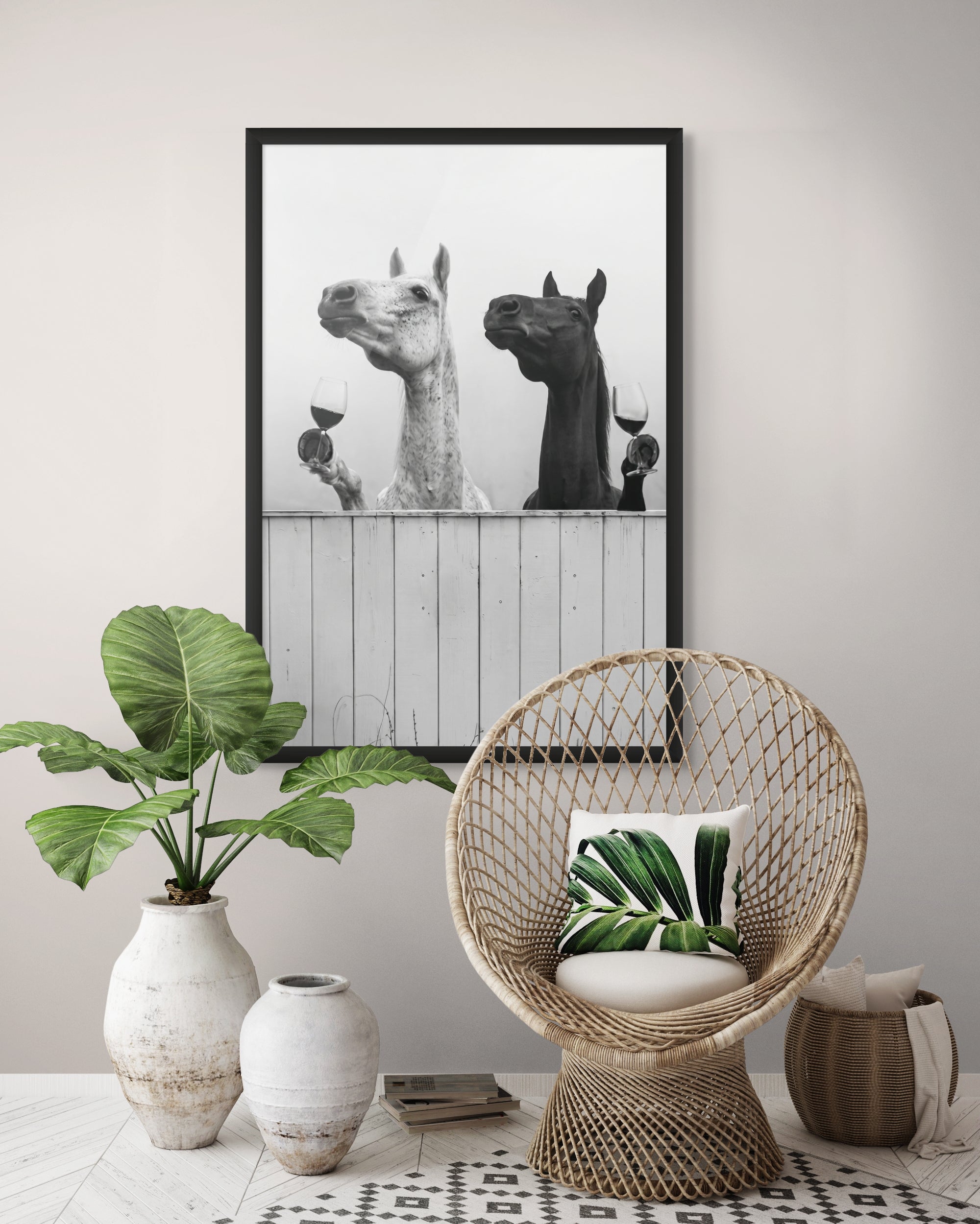 Paarden met Pinot Noir Wanddecoratie – Sfeervolle Dieren Canvas Print