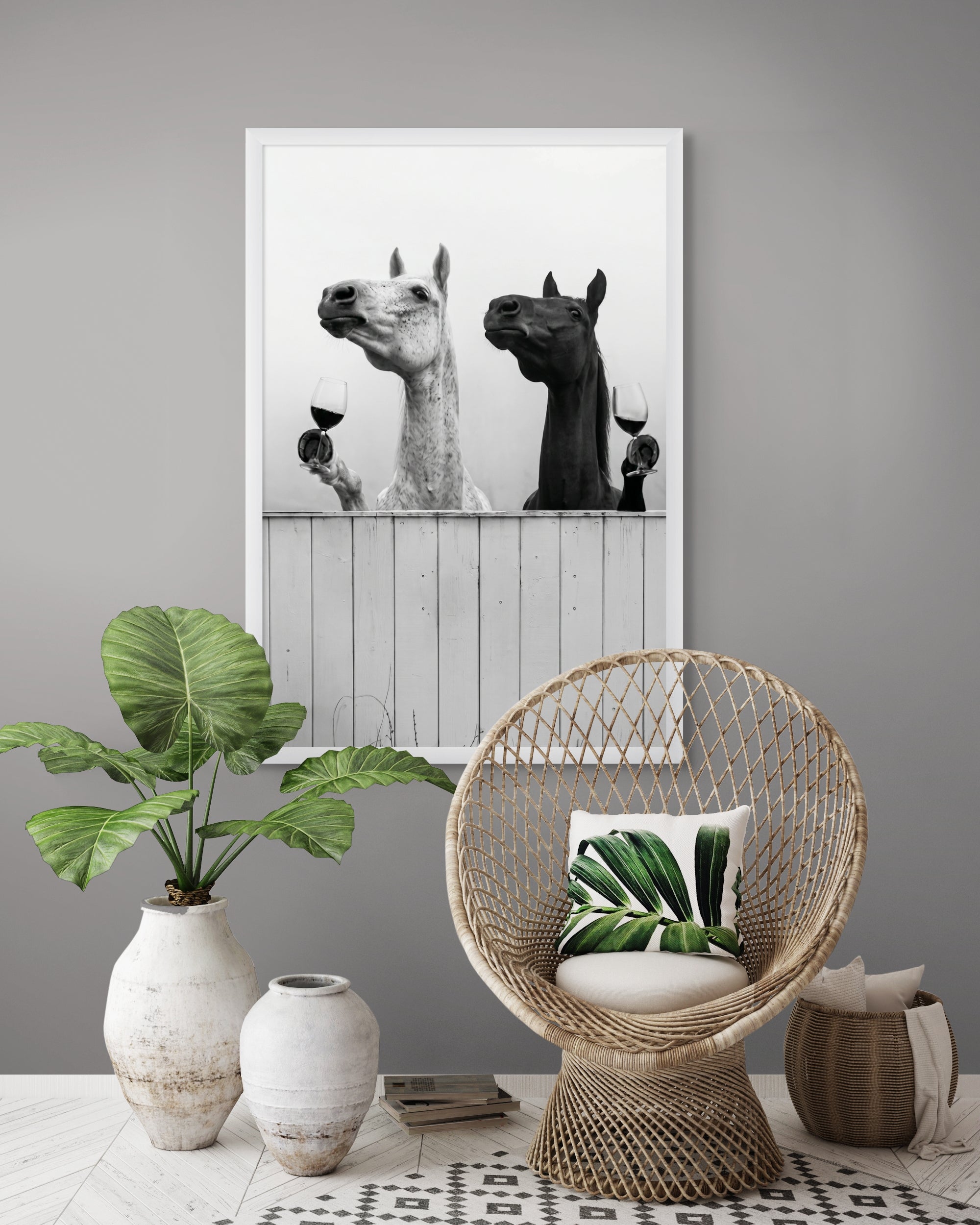 Paarden met Pinot Noir Wanddecoratie – Sfeervolle Dieren Canvas Print