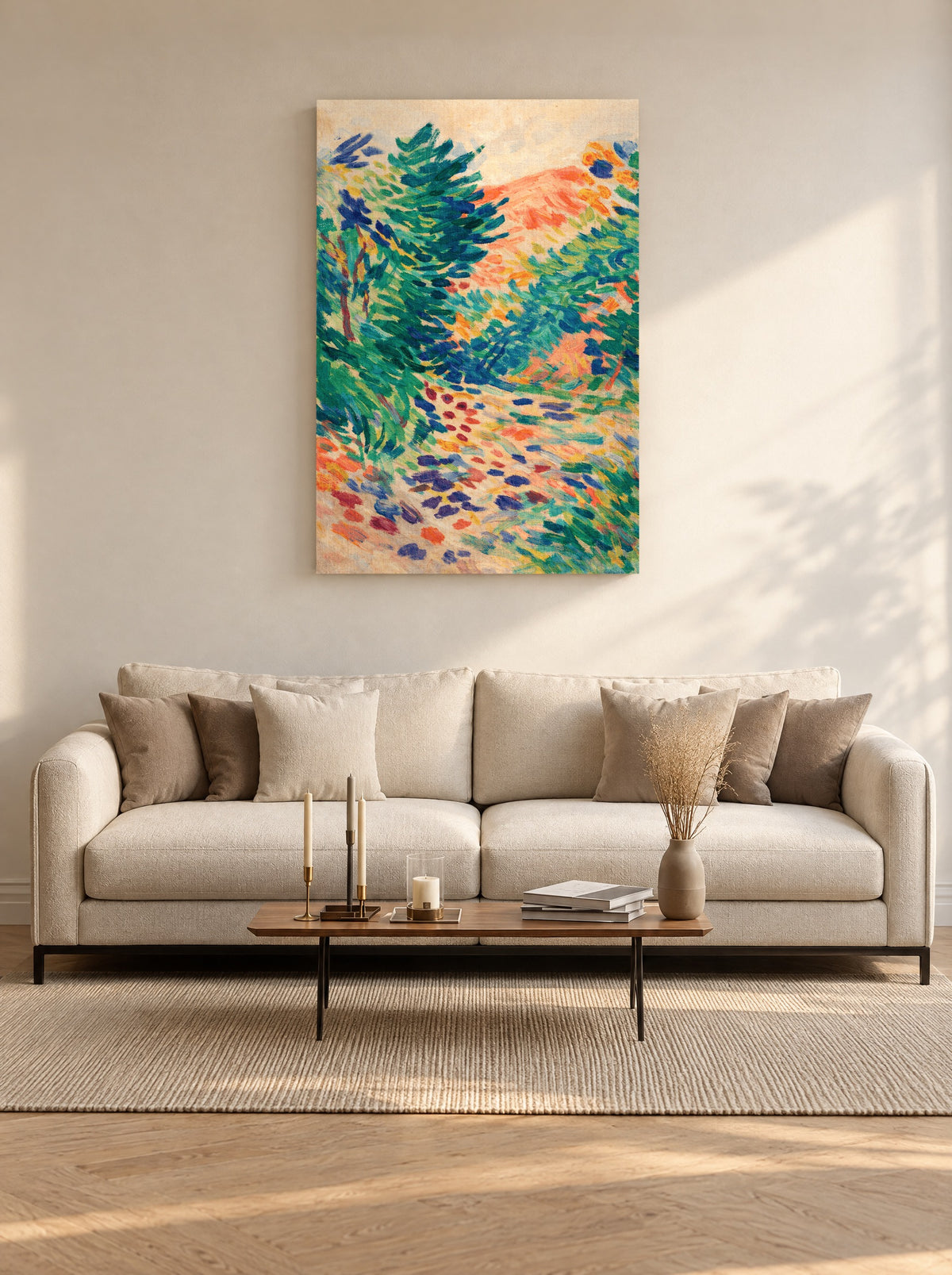Pad vol Zomerstreken als canvas zonder lijst aan de muur