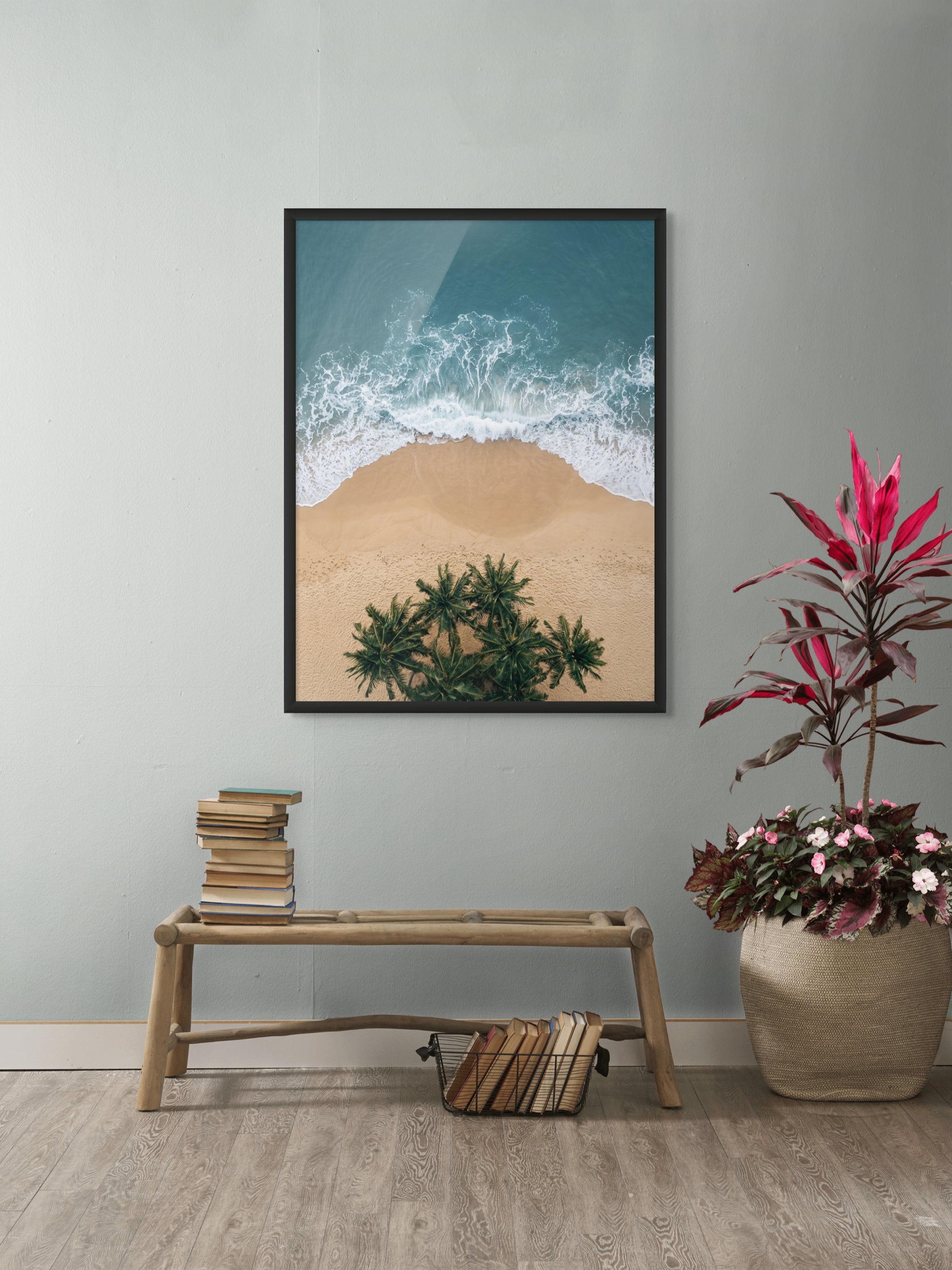 Palmen onder Zilte Golven Wanddecoratie – Tropisch Kustlandschap Canvas Print