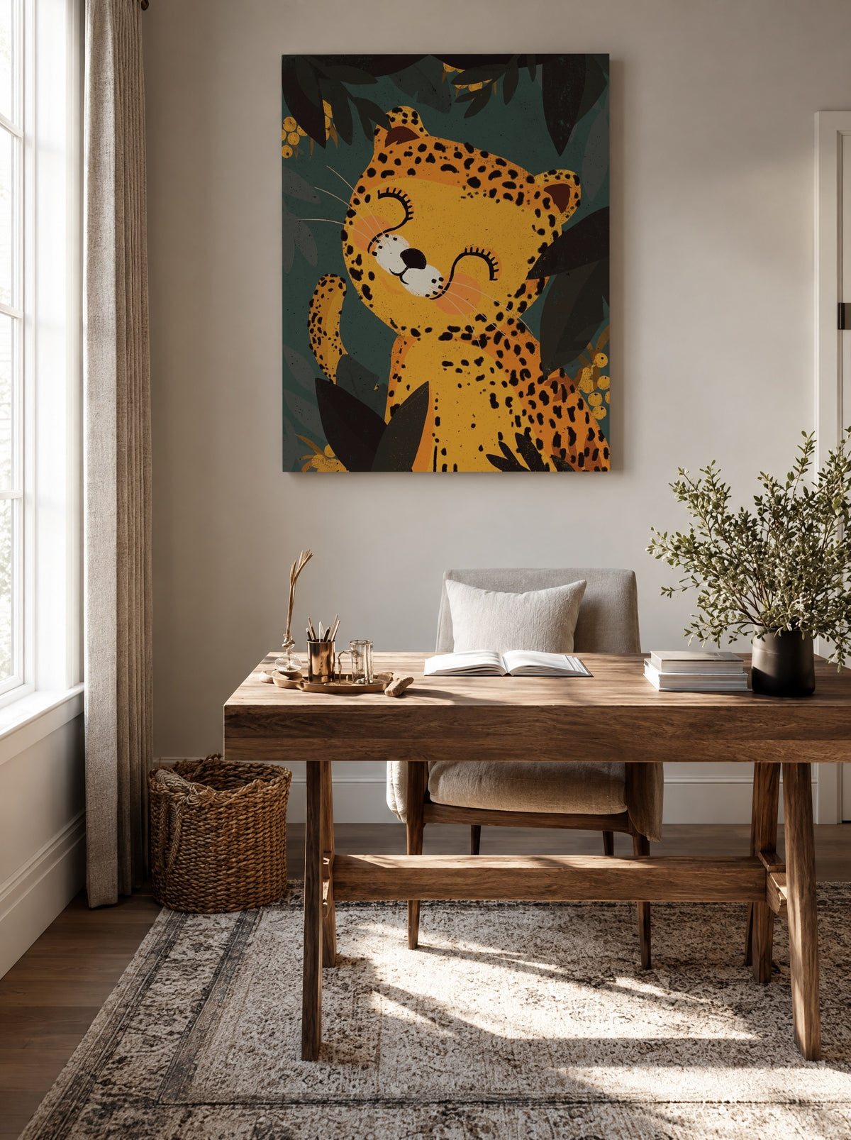 Panter met Slaapogen als canvas zonder lijst aan de muur