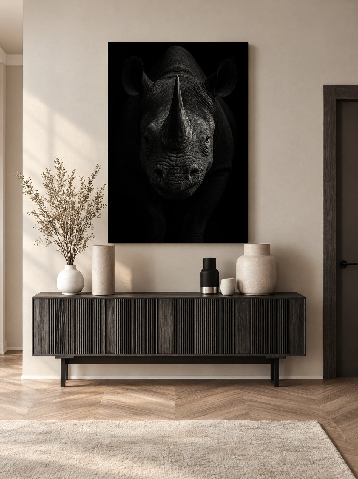 Pantser van Grijs Graniet als canvas zonder lijst aan de muur