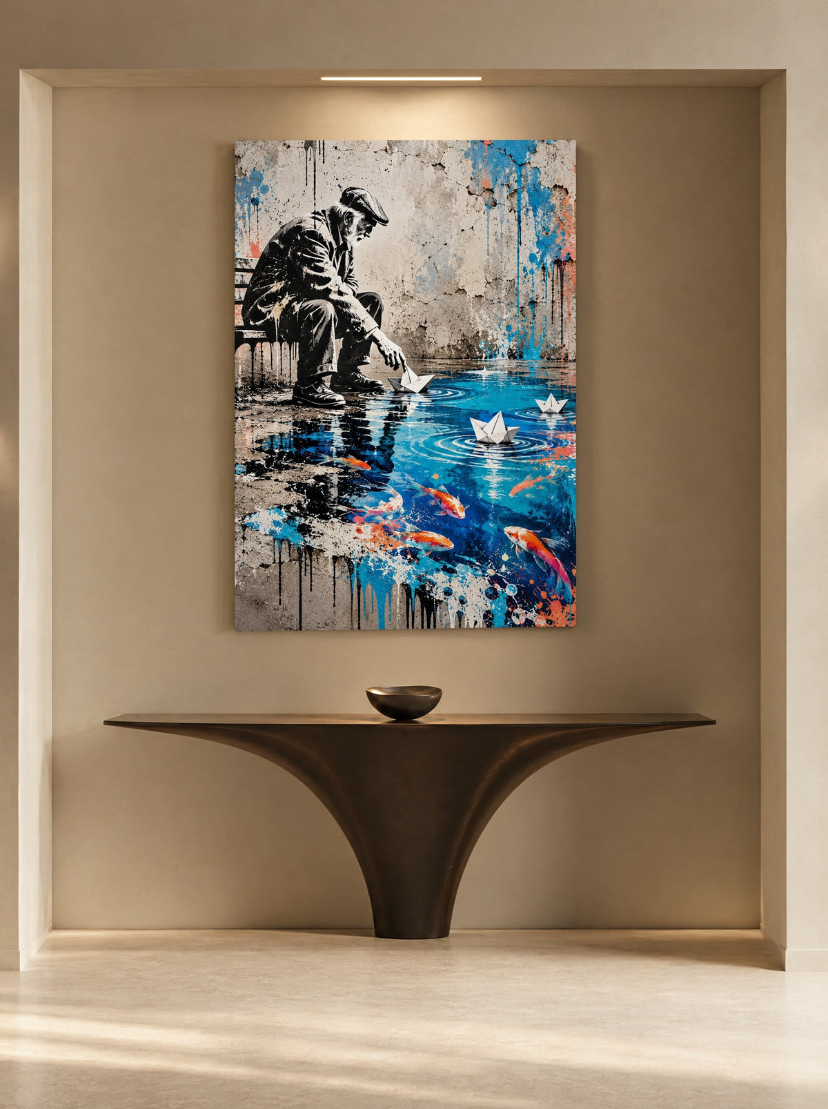 Papieren Bootjes in de Vijver als canvas zonder lijst aan de muur