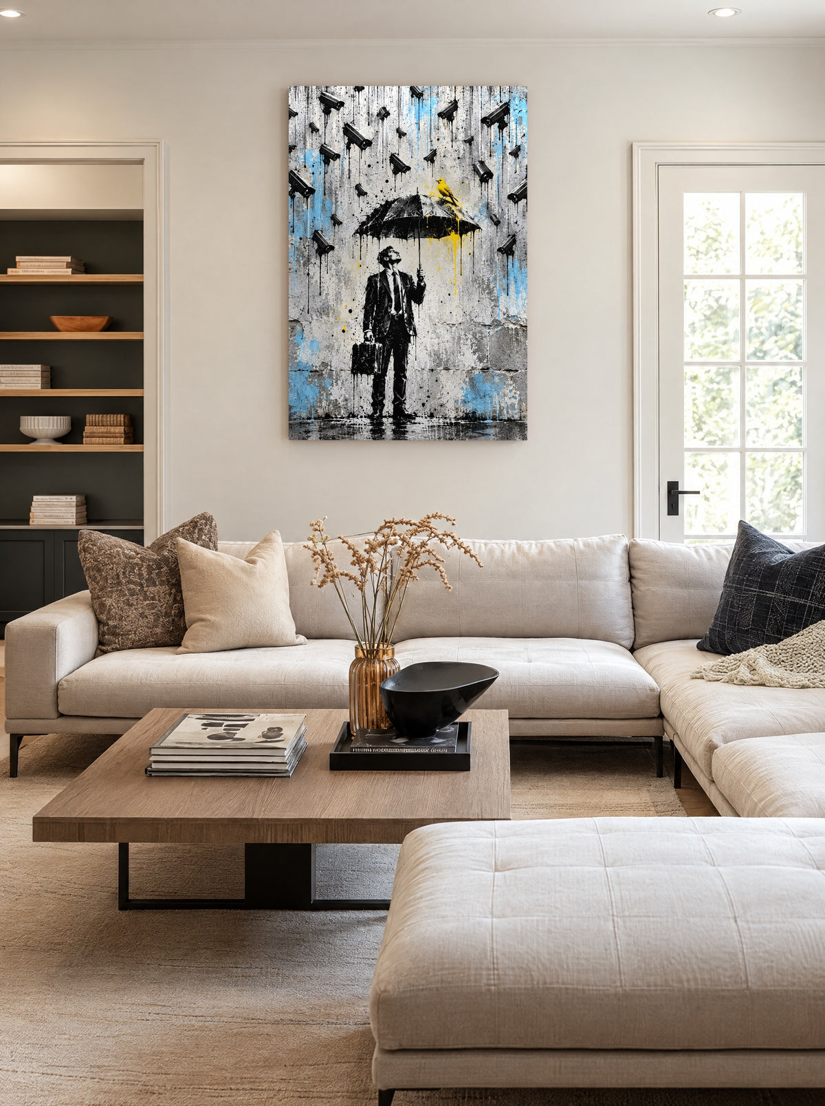 Paraplu onder Bewakingscamera's als canvas zonder lijst aan de muur