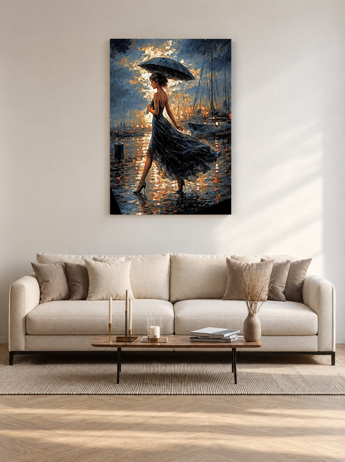 Paraplu bij Gouden Haven als canvas zonder lijst aan de muur