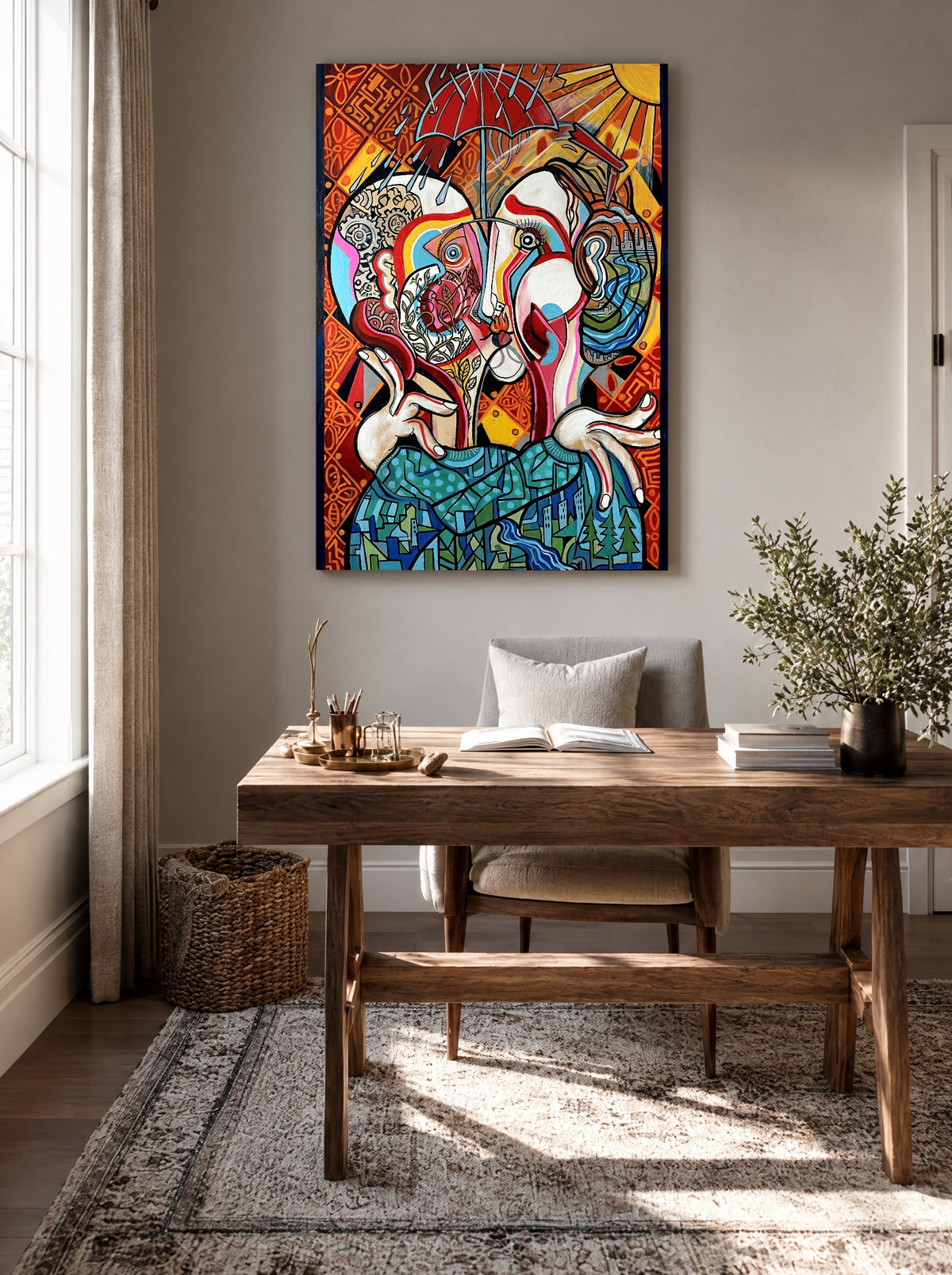 Paraplu van Gedachten als canvas zonder lijst aan de muur