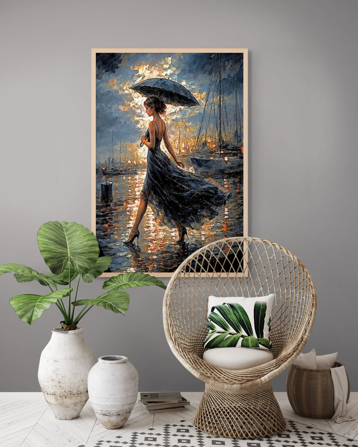 Paraplu bij Gouden Haven Wanddecoratie | ArtifyCanvas