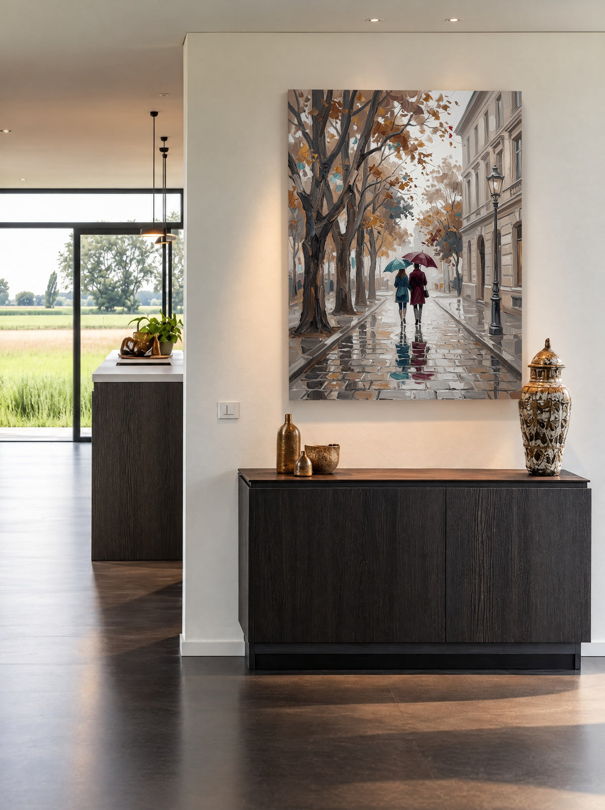 Parapluwals in de Herfstregen als canvas zonder lijst aan de muur