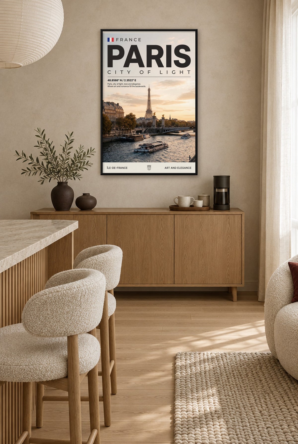 Parijs Stad van Licht Wandbild mit schwarzem Rahmen an der Wand in der Küche