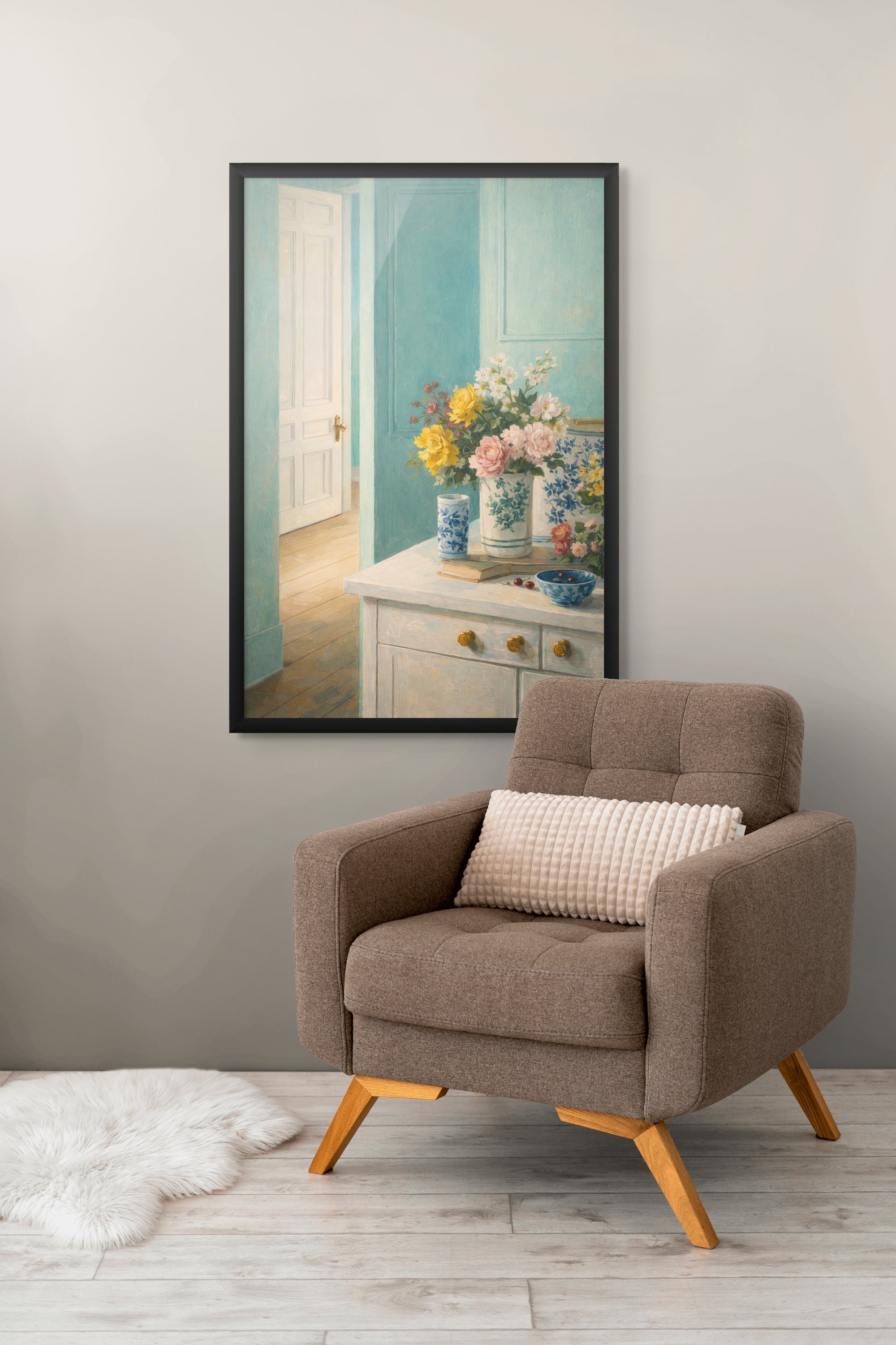 Morgenlicht und Blütenruhe – Wandbild auf Leinwand, Aluminium oder Poster