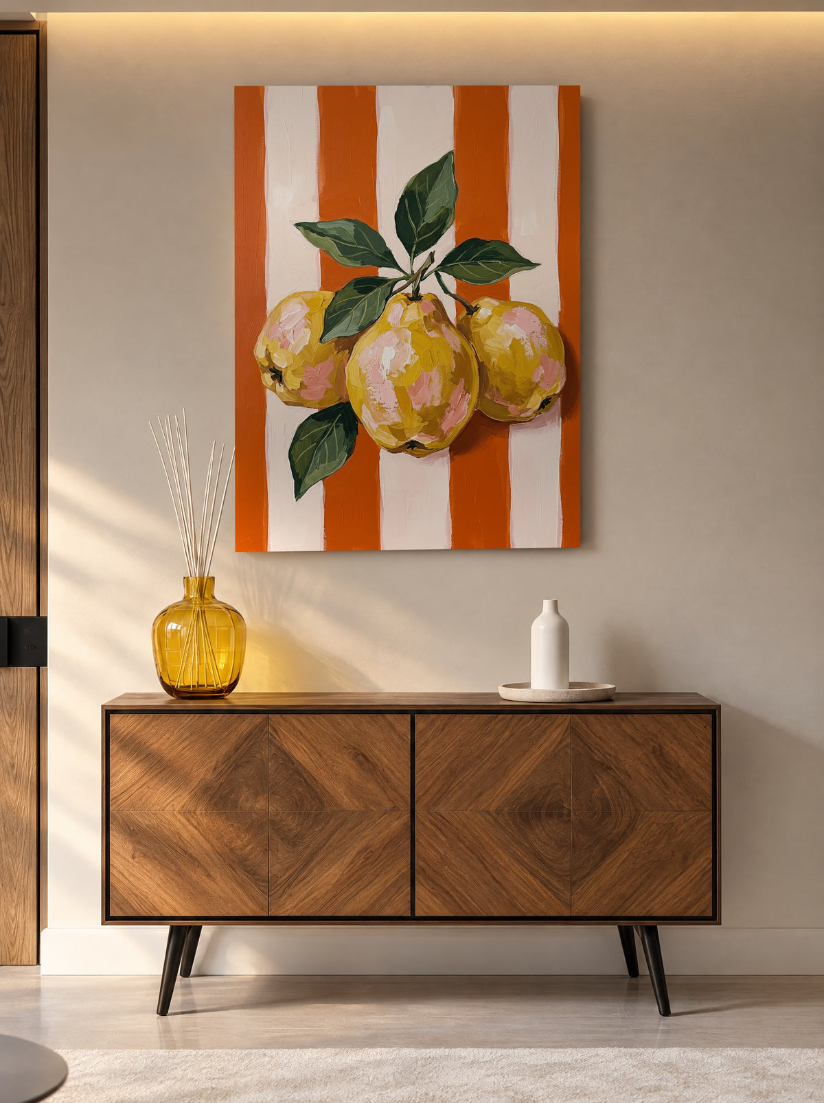 Peren & Strepen Parade als canvas zonder lijst aan de muur