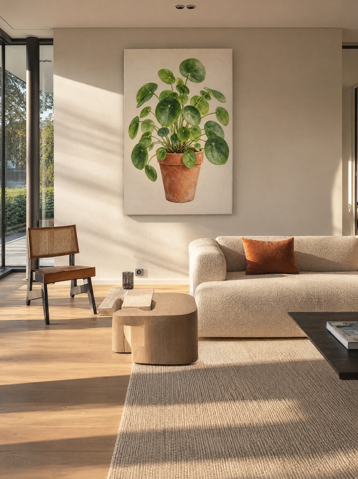Pilea in Terracotta Pot als canvas zonder lijst aan de muur