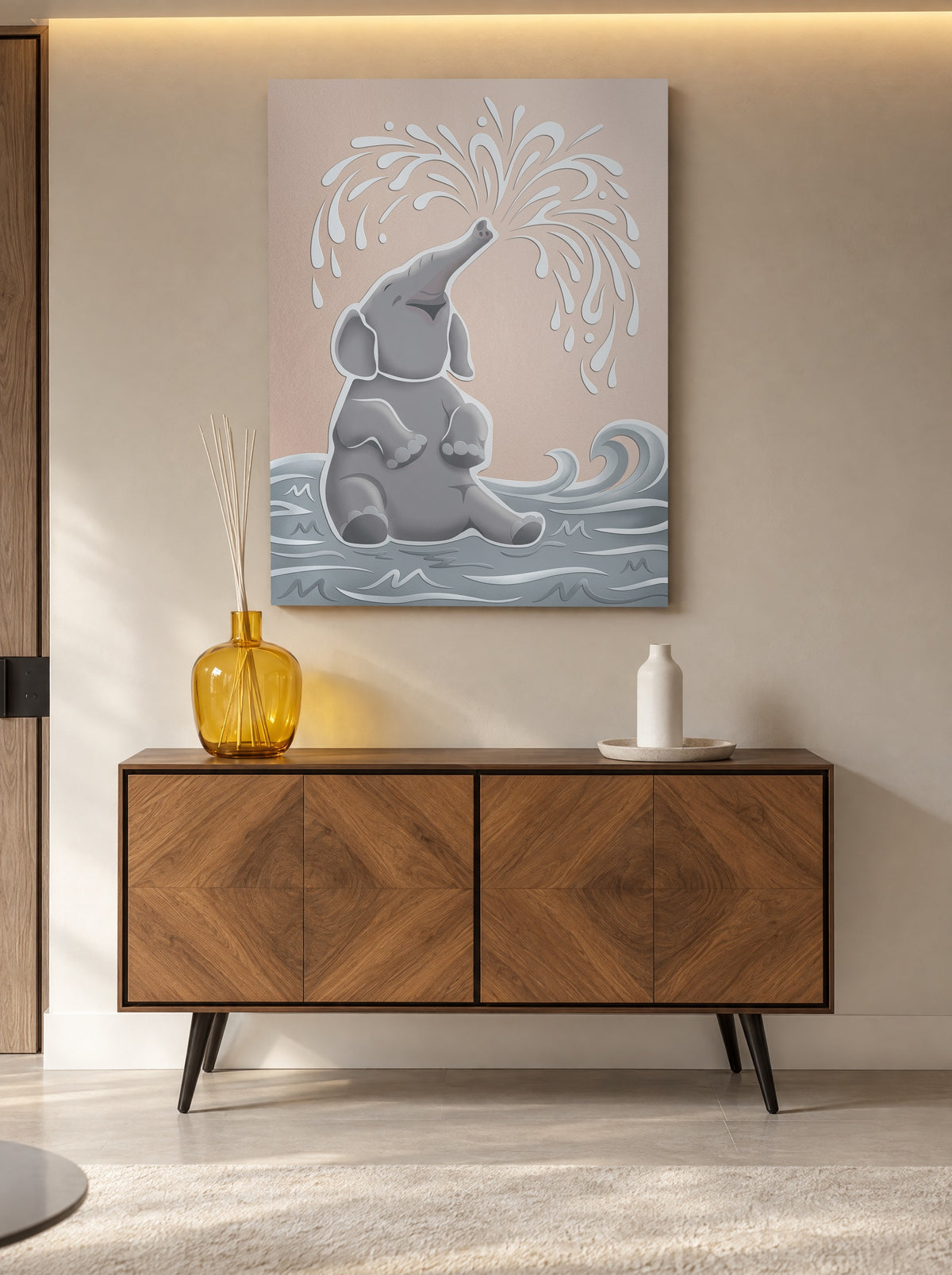 Playful Splash Elephant als canvas zonder lijst aan de muur