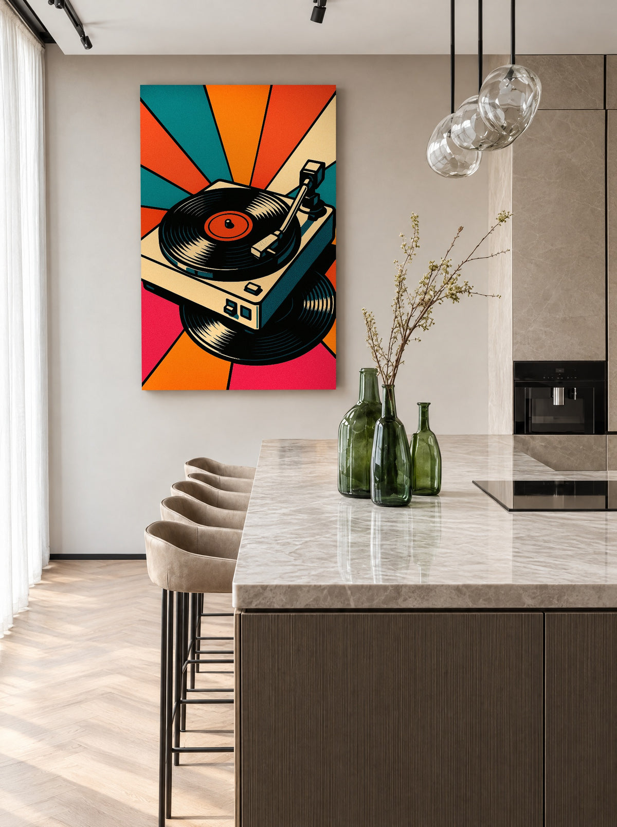 Pop Art Platenspeler in Vinylstijl als canvas zonder lijst aan de muur