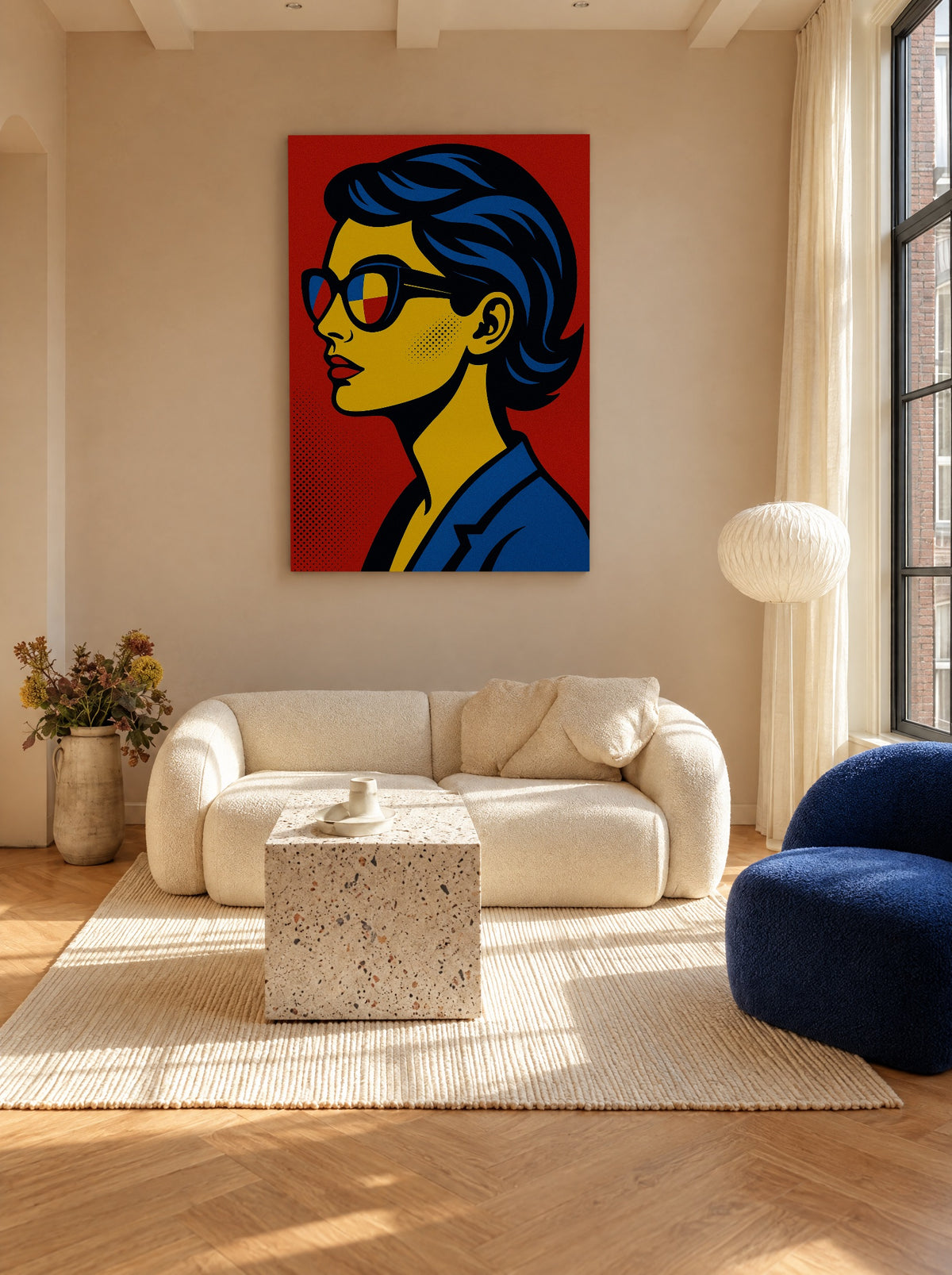 Pop Art Profielportret in Kleur als canvas zonder lijst aan de muur