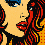 Pop Art Vrouw in Rood en Blauw kunstwerk
