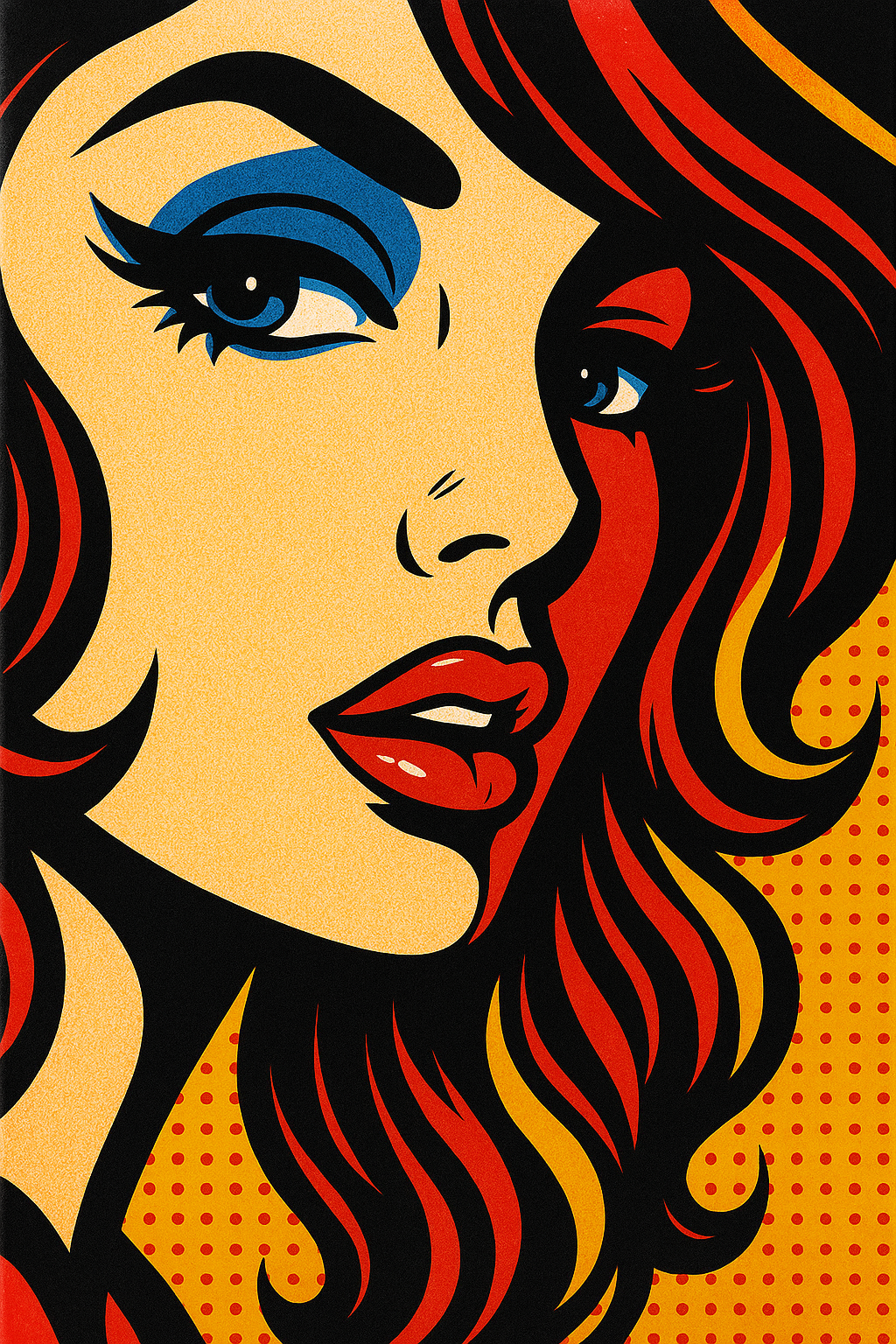 Pop Art Vrouw in Rood en Blauw kunstwerk