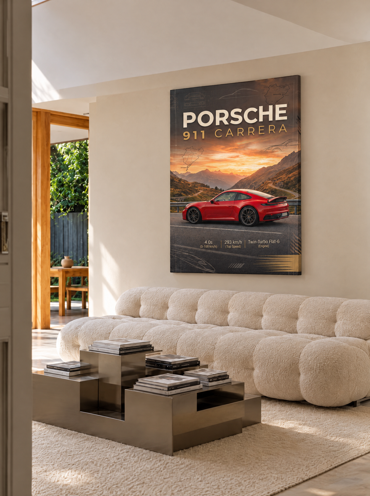 Porsche 911 Carrera als canvas zonder lijst aan de muur