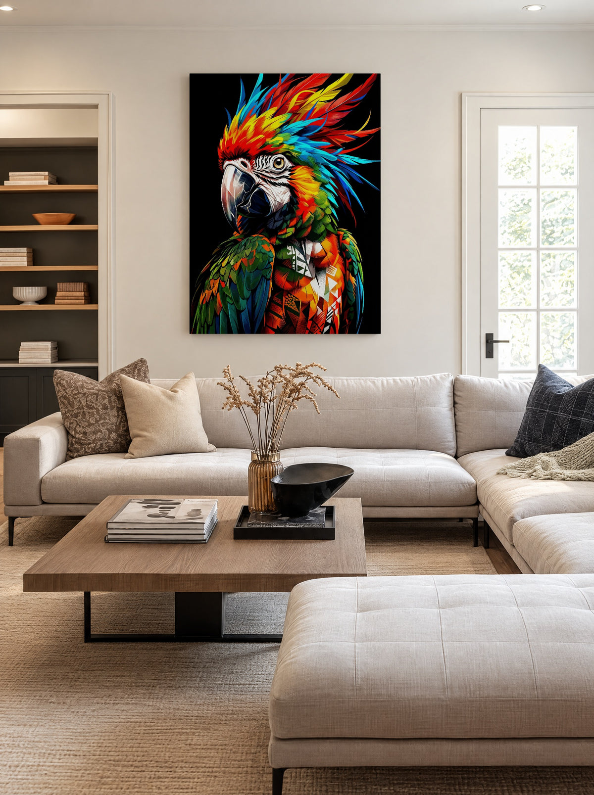 Prism Fury Macaw als canvas zonder lijst aan de muur
