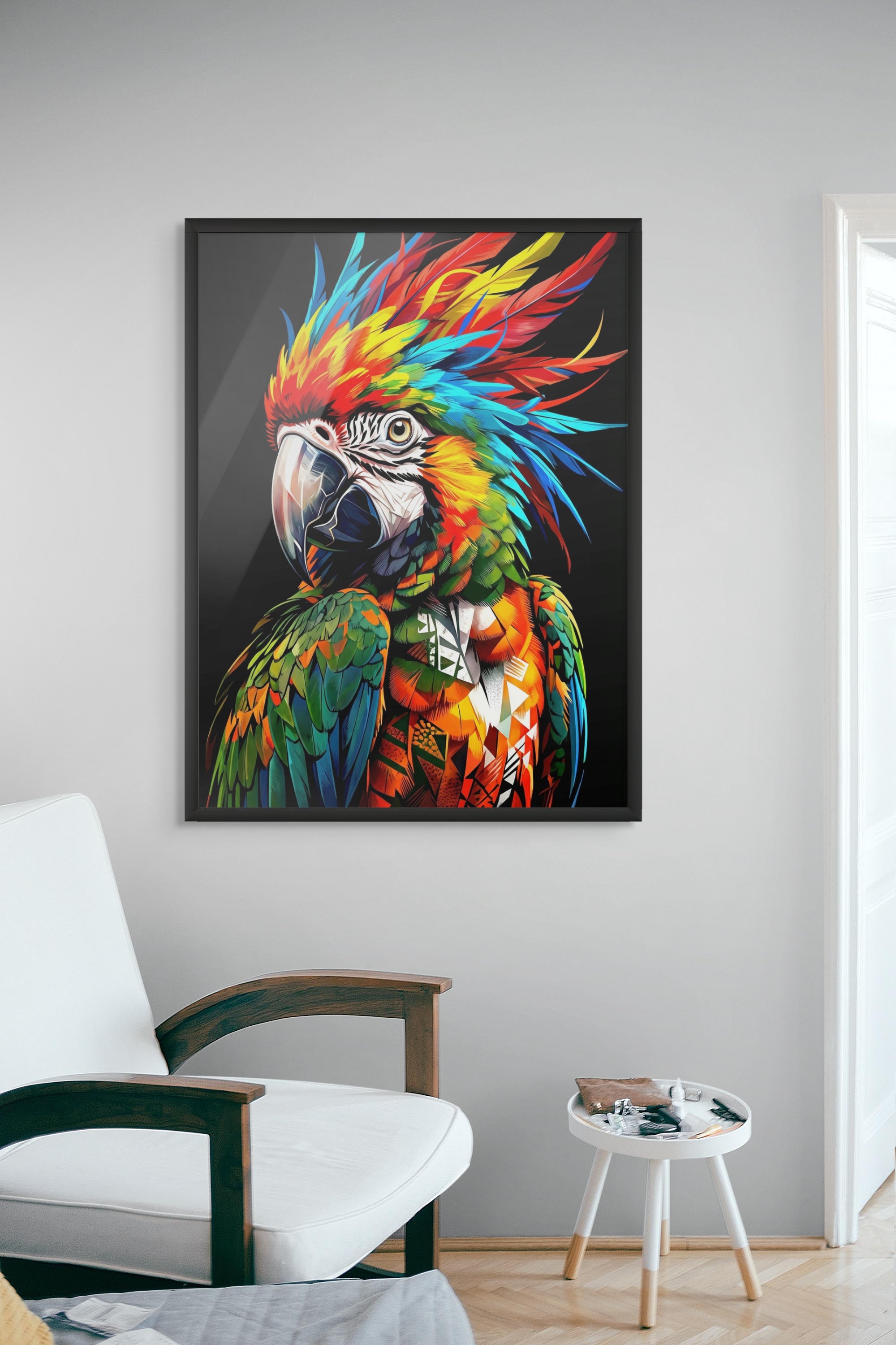 Prisma Fury Papegaai Wanddecoratie – Kleurrijke Ara Canvas Print