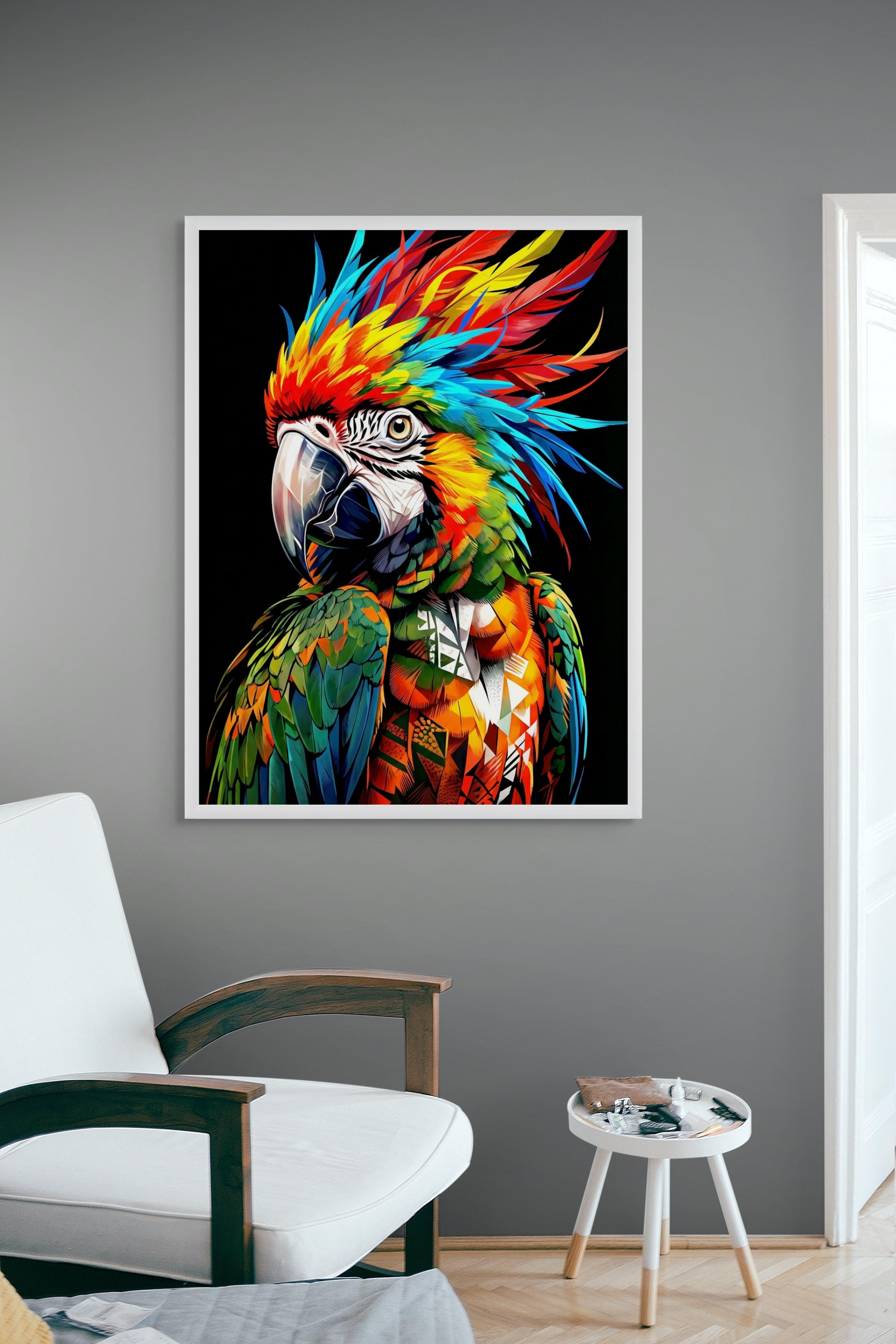 Prisma Fury Papegaai Wanddecoratie – Kleurrijke Ara Canvas Print
