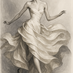 Haute Couture in Motion wanddecoratie met elegante couture-figuur in beweging