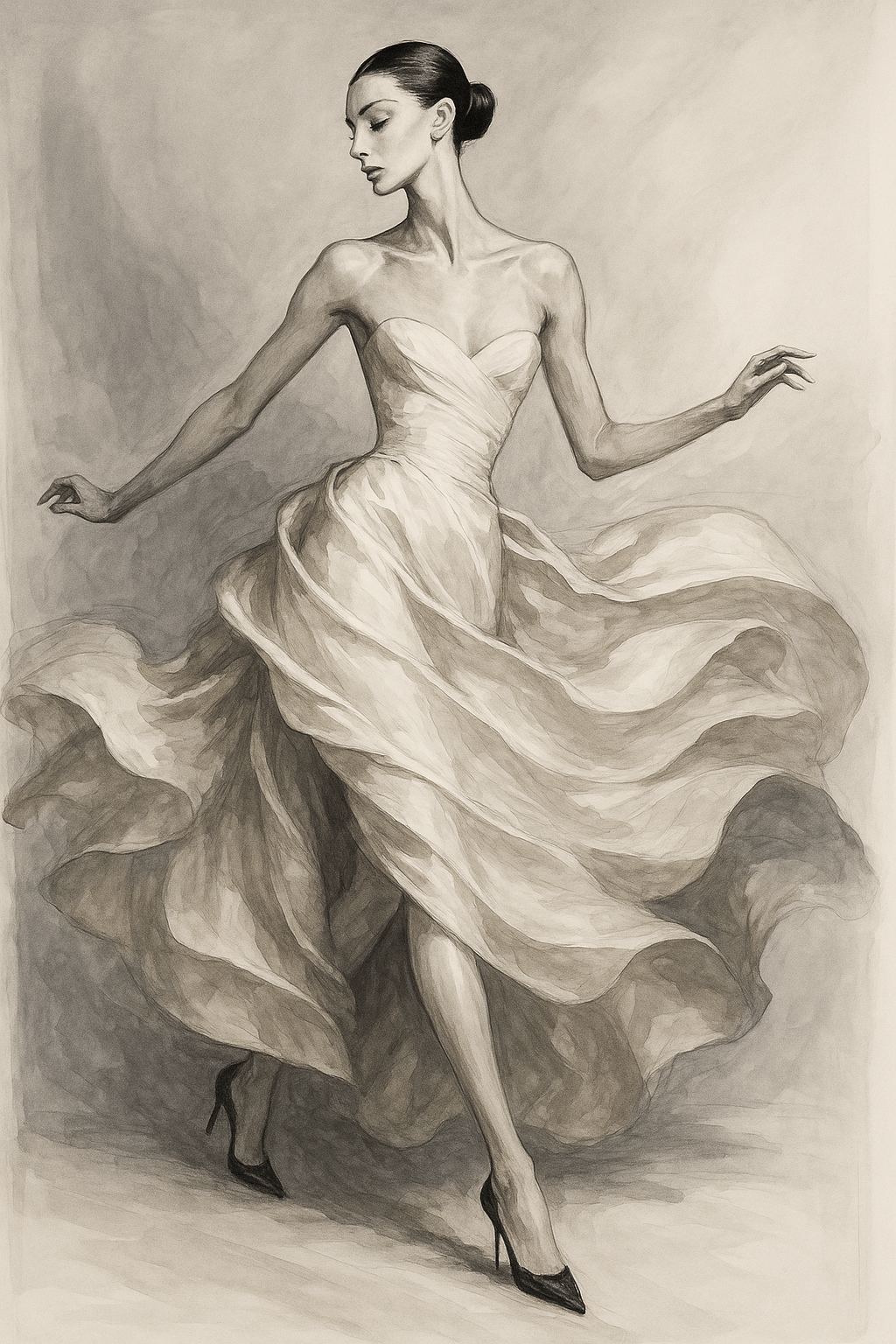 Haute Couture in Motion wanddecoratie met elegante couture-figuur in beweging