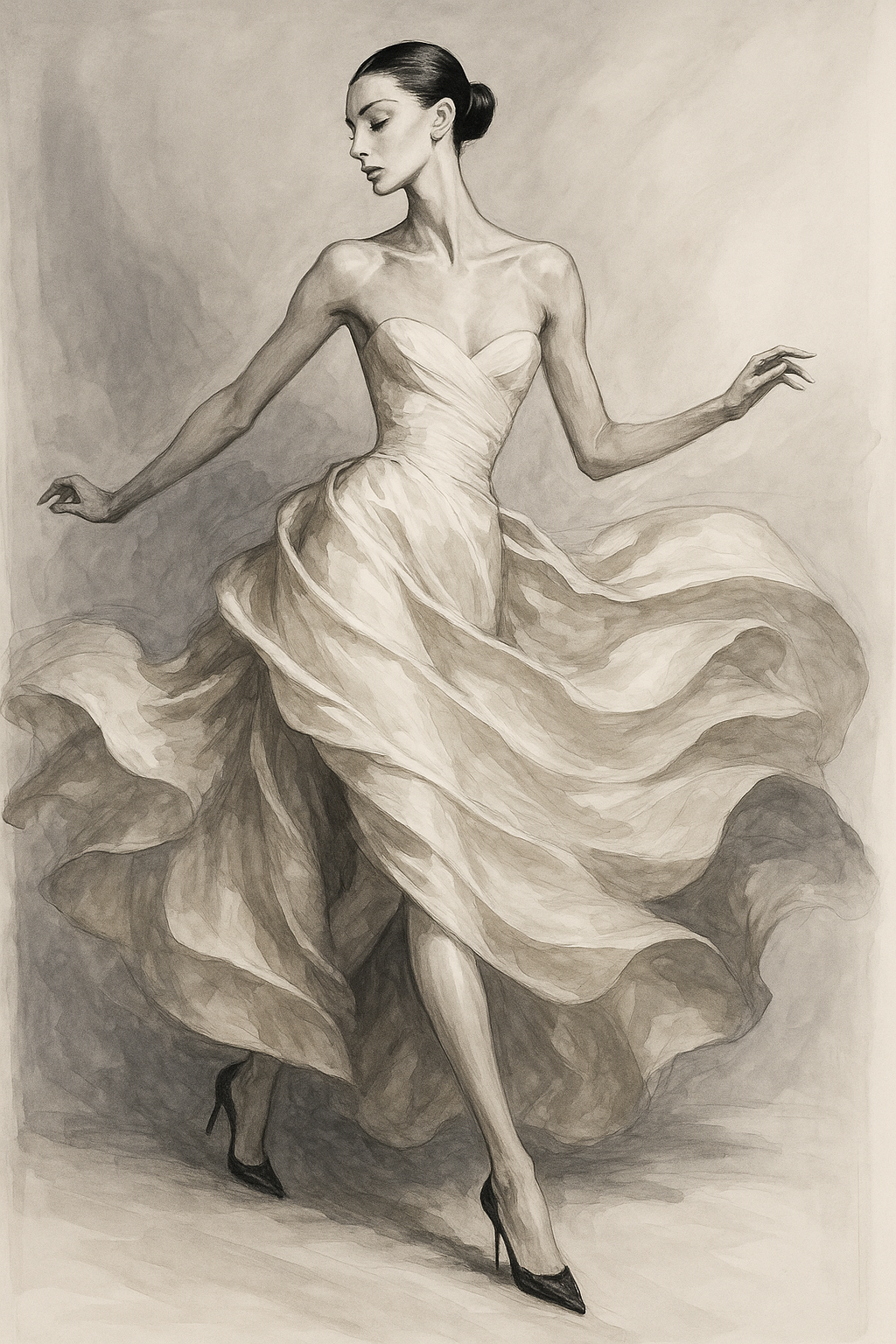 Haute Couture in Motion wanddecoratie met elegante couture-figuur in beweging