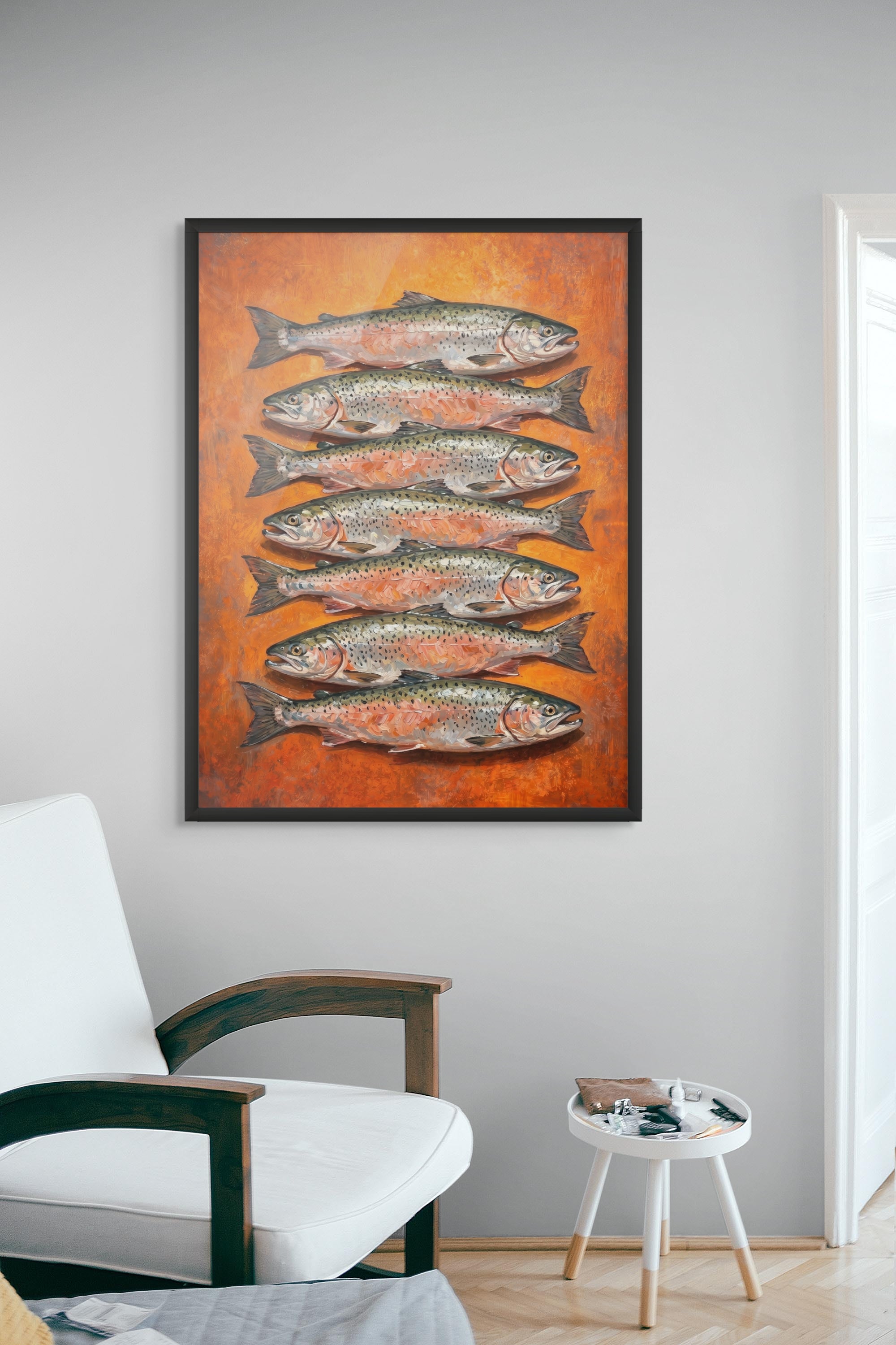 Vurig Zalm Arrangement Wanddecoratie – Culinaire Kunst Canvas Print