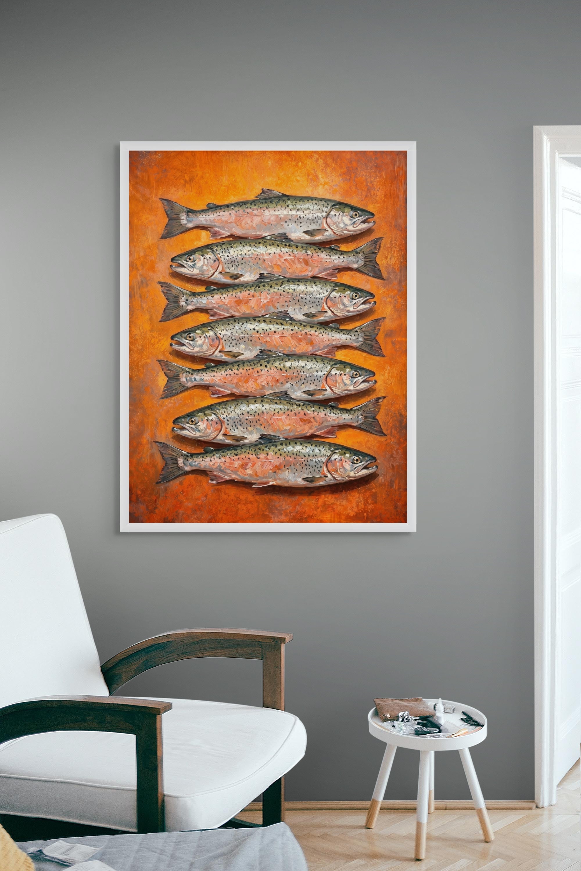 Vurig Zalm Arrangement Wanddecoratie – Culinaire Kunst Canvas Print