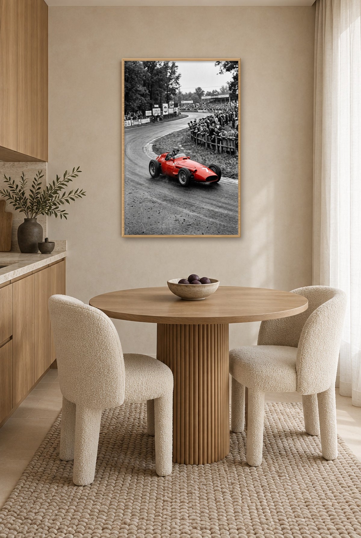 Rode Maestro wall art with natural wood frame on the wall in the kitchen