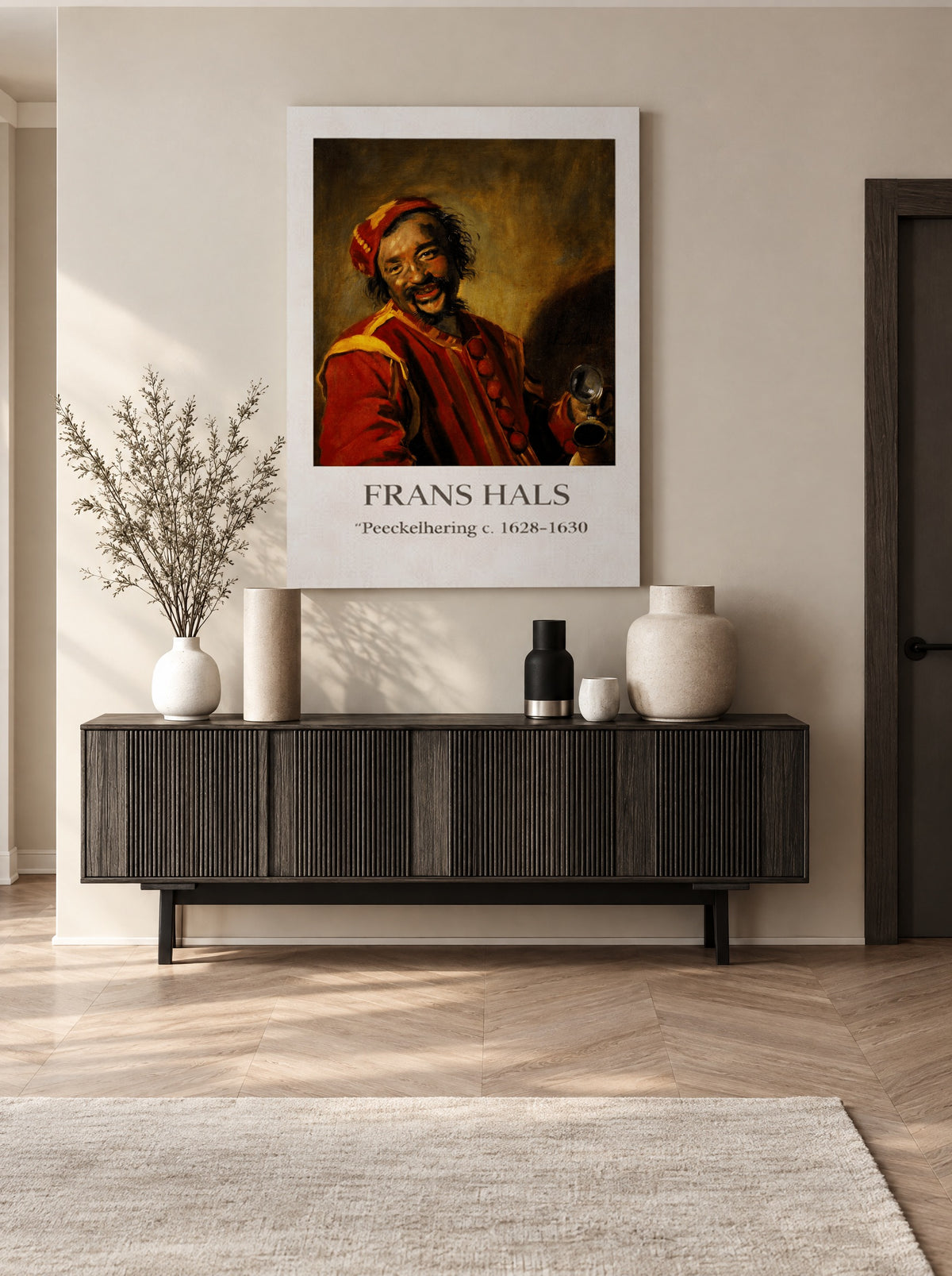 Rode Streken en Scheve Glimlach als canvas zonder lijst aan de muur