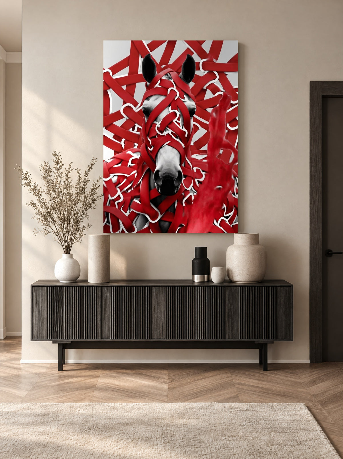 Rode Teugels van de Storm als canvas zonder lijst aan de muur