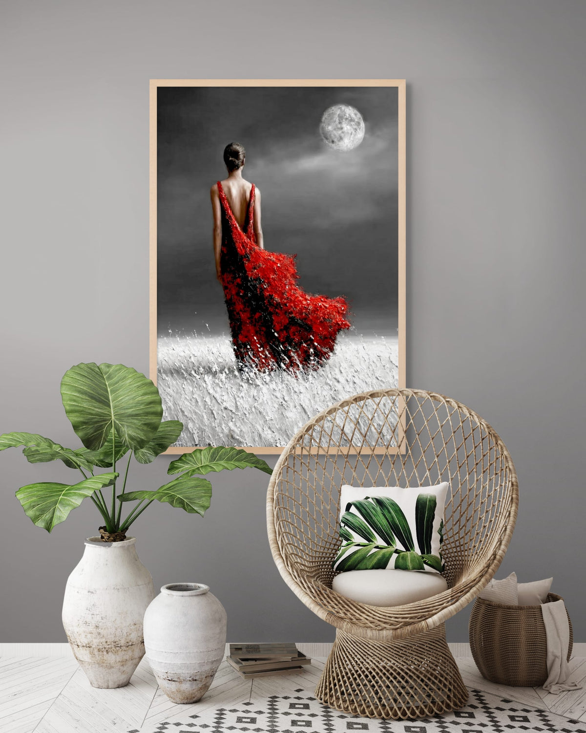 Rode Jurk onder Maanlicht Wanddecoratie | ArtifyCanvas