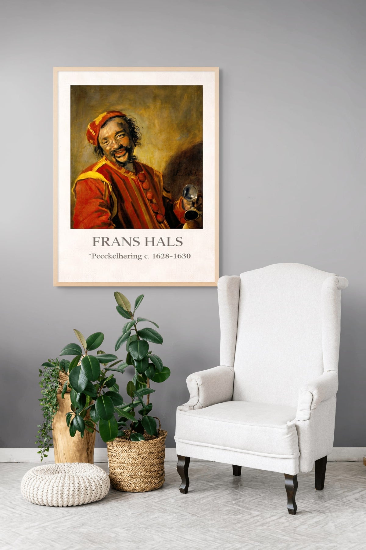 Rote Striche und schiefes Lächeln – Wandbild auf Leinwand, Aluminium oder Poster