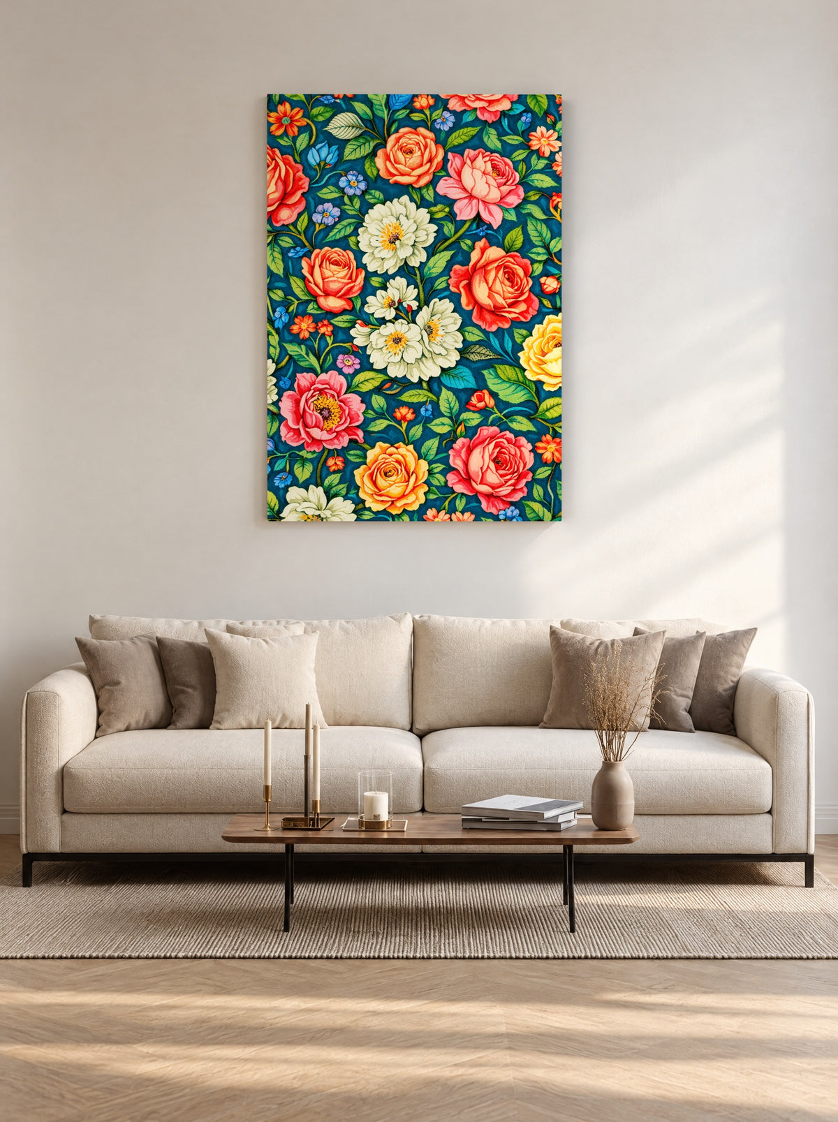 Romantische Rozentuin als canvas zonder lijst aan de muur